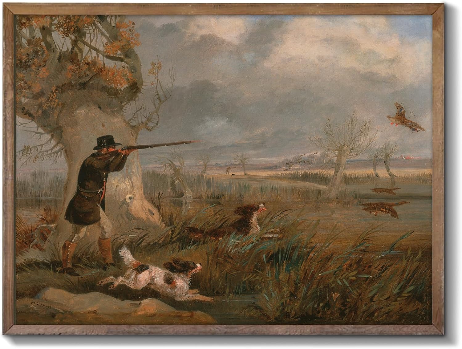 XOCUUI Vintage Wall Art, Hunter And Dog Hunting Canvas Decor, Wildlife Hunter Scene, Classical Fall Countryside Hunting Oil Painting for Living Room Study Office 8x10 Inch Unframed