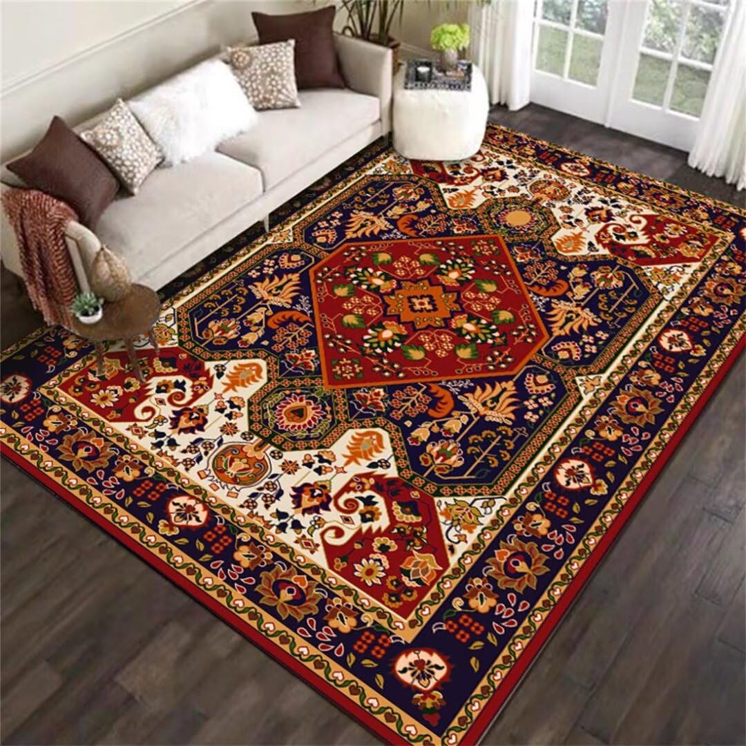 Tapis de salon 160x200cm lavable en machine avec motifs géométriques pour chambre