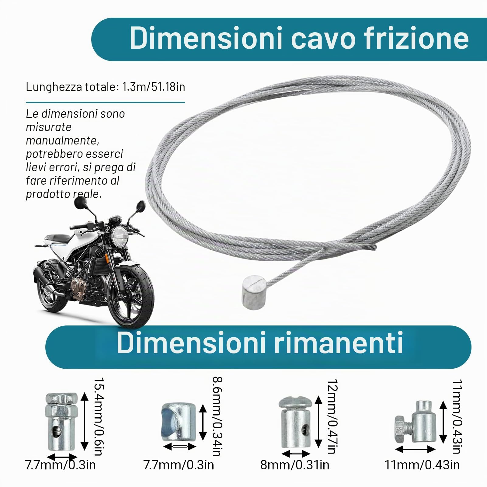 Cavo Frizione Moto Universale 1,3M con 8 Pezzi Kit di Riparazione per Moto e Cross