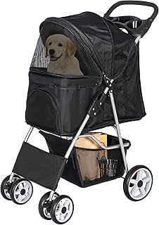 Nova Microdermabrasion Pet Stroller 4 Wheels Dog Cat Stroller for Small Medium Dogs Cats Foldable Puppy Stroller with Stor...