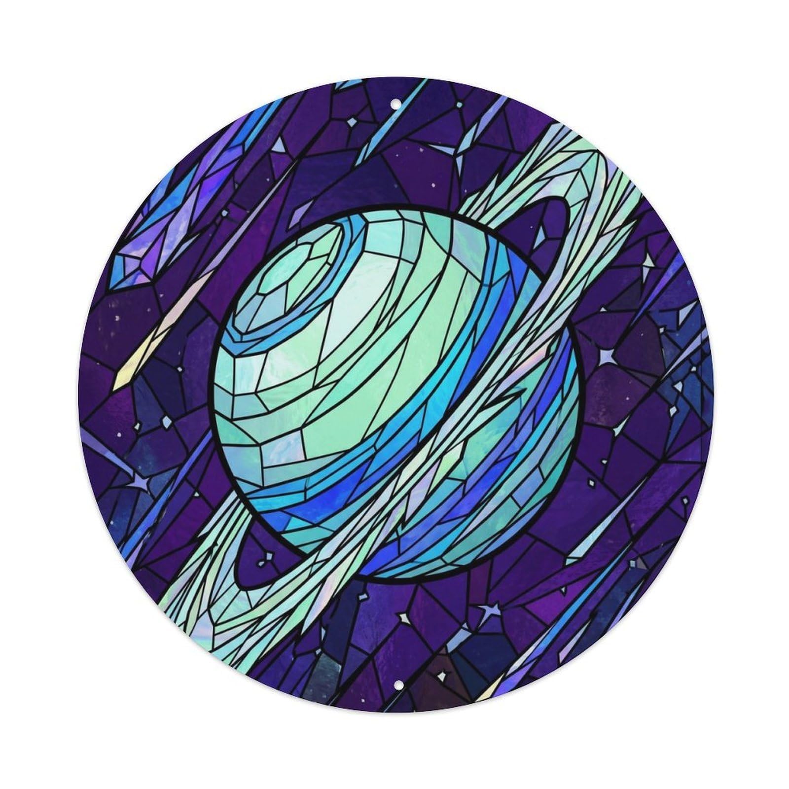 Celestial Blue Ringed Planet Ice Giant Galaxy Cosmic Surreal Metal Tin Sign Plaque Wall Decor for Cafe, Man Cave, Club Bar, Office, Home Garden Round Metal Poster 8x8Inch