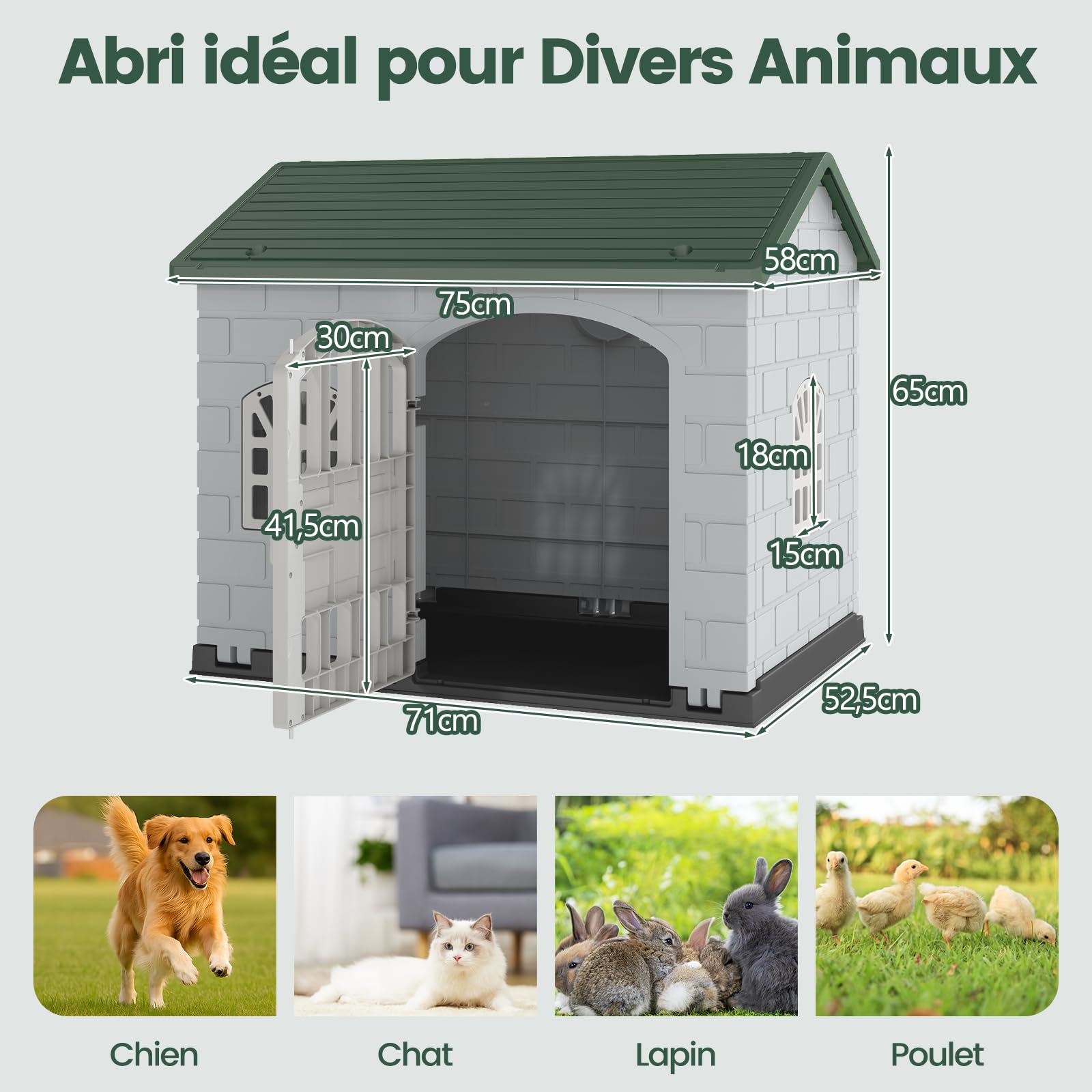 GYMAX Niche pour Chien en Plastique Imperméable, 75x58x65cm, Vert