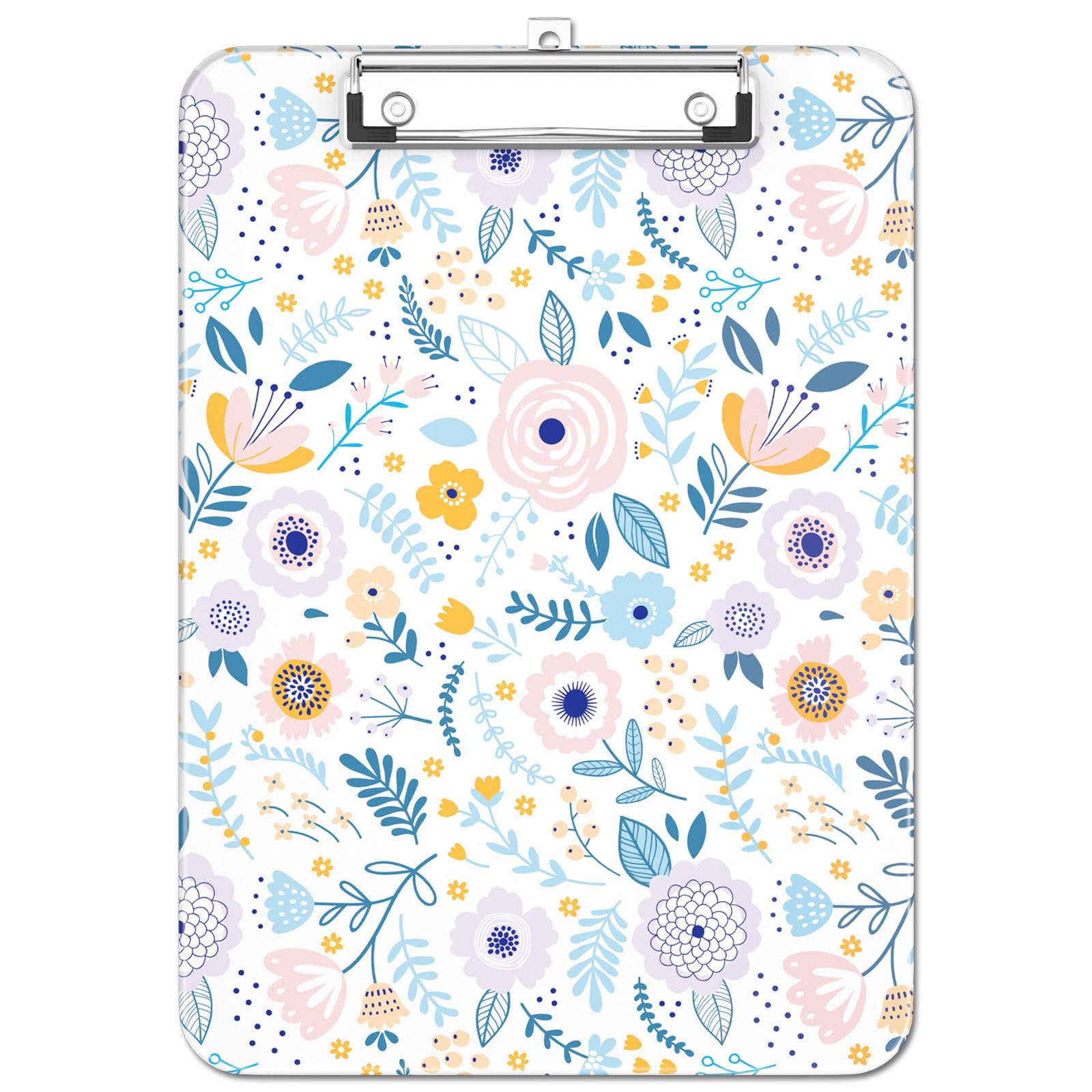 Luminzo Plastic Cute Clipboard, Low-Profile Metal Clip, A4 Letter Size 9 x 12.5 in, 8.5 x 11 Paper Clip Board for Teachers, Nurses, Classroom, Cute Flowers