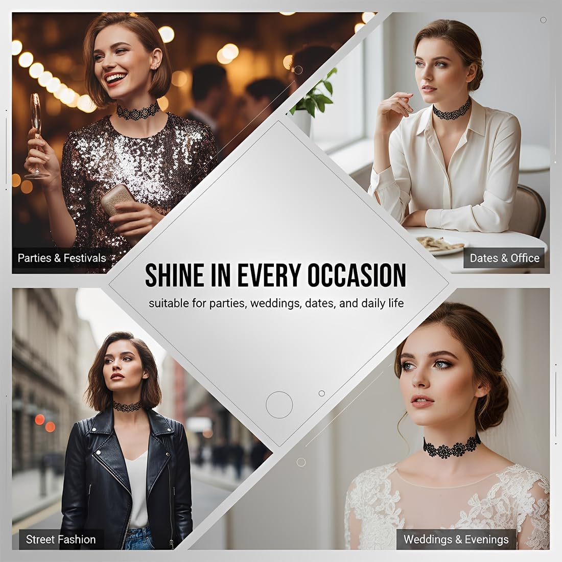 6 piezas de collar de terciopelo,gargantilla negra para mujer,gargantilla de terciopelo para mujer,estilos góticos de gargantilla,estilo punk,para mujeres y niñas,bailes de cumpleaños de Halloween — view 6