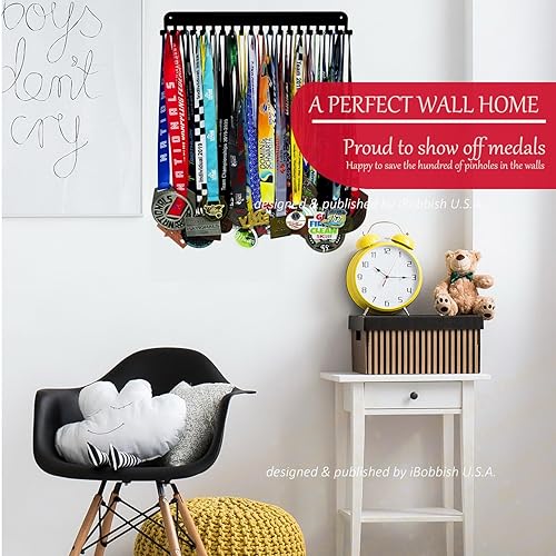 Miniatura 5 de Percha de exhibición de medallas de alta calidad que nunca te rindas con 20 ganchos, exhibición de medallas para pared con 16 pulgadas, exhibición