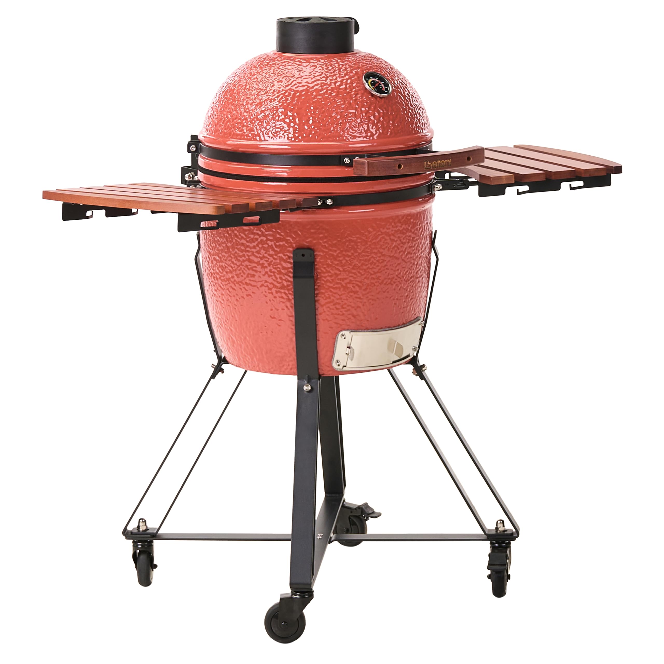 Ogrodowy grill węglowy ceramiczny na kółkach z pokrywą termometerem rusztem czerwonyKamado