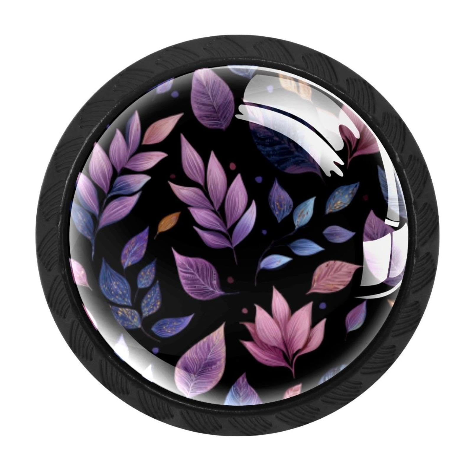 CHENZZZZ Boho Floral Leaves (4) Drawer Knobs Pull Handles 4 Pcs Glass Cabinet Drawer Pulls for Home Kitchen Office Cabinet Cupboard