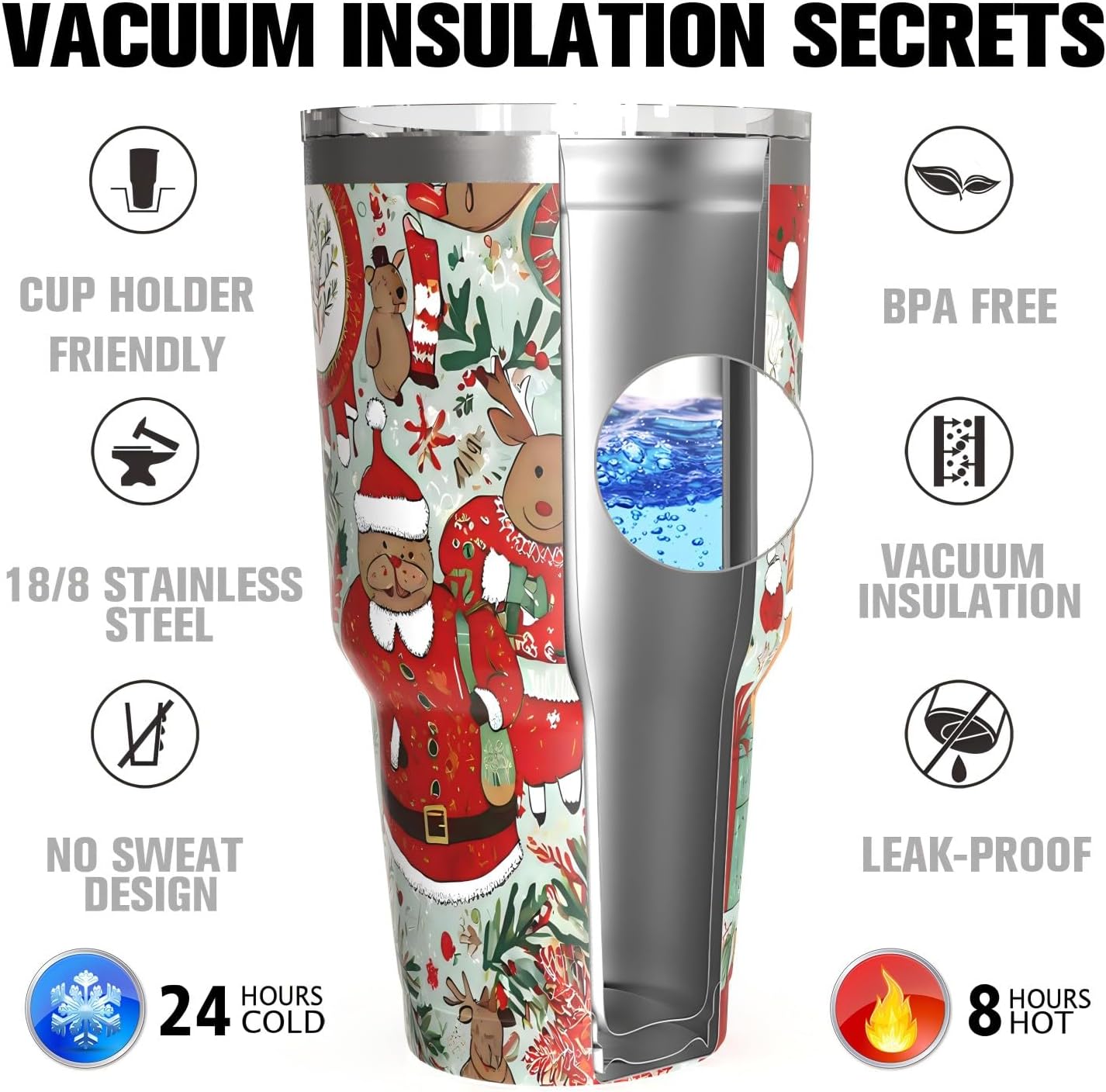 30 oz Tumbler Leak Proof Water Tumbler with Straw | Stainless Steel Vacuum Insulated Tumbler | Double Wall Coated Iced Cup Tumbler | Cupholder Friendly Travel Coffee Mug | Christmas Gift - Image 2