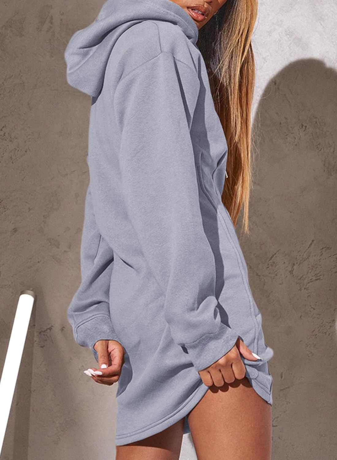 AlvaQ Womens Hoodie Dresses Fall Winter 2025 Casual Long Sleeve Drawstring Pleated Sweatshirt Pullover Tunic Mini Dress - Image 2