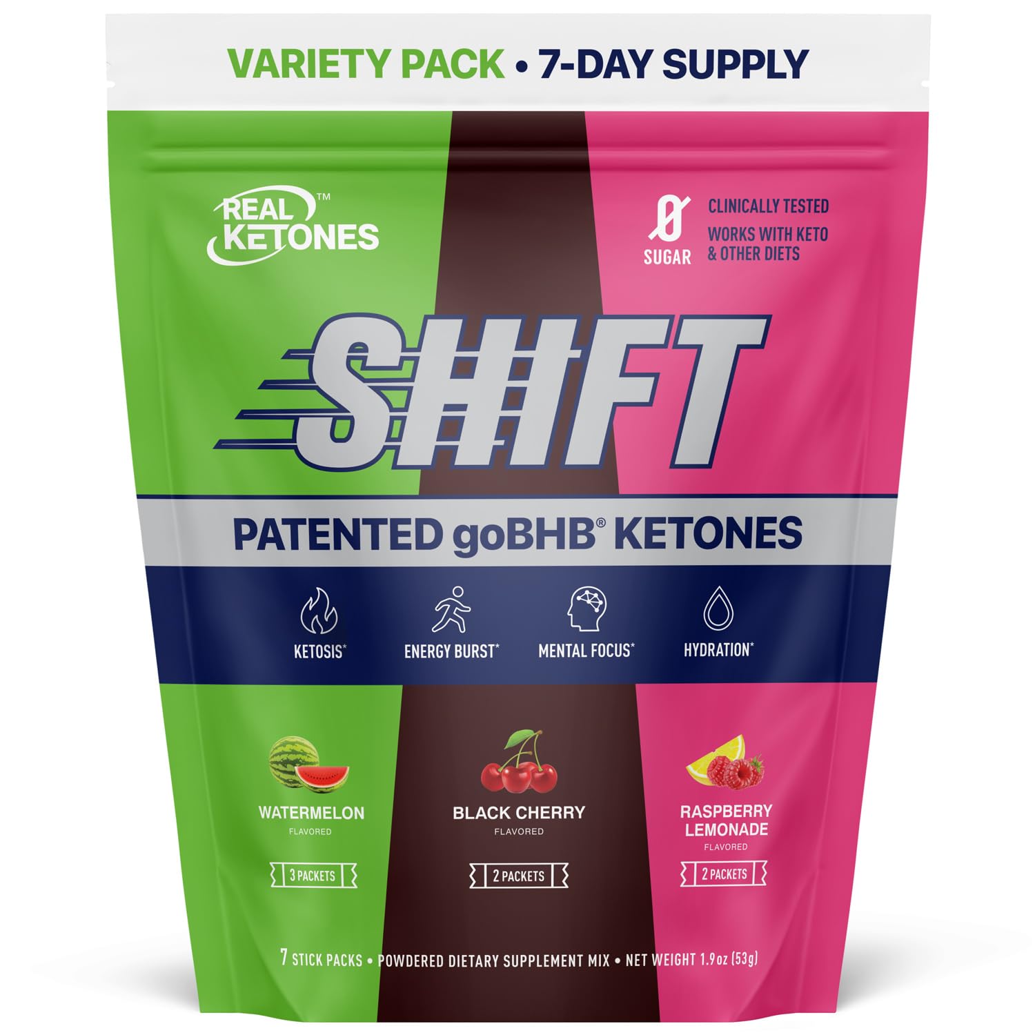 Real KetonesBHB Exogenous Ketones Drink Mix Packets Keto Electrolytes Powder Packets No Sugar with 4 Main Fasting Electrolytes Plus Hydrating Patented Keto BHB - 7 Count Variety Pack