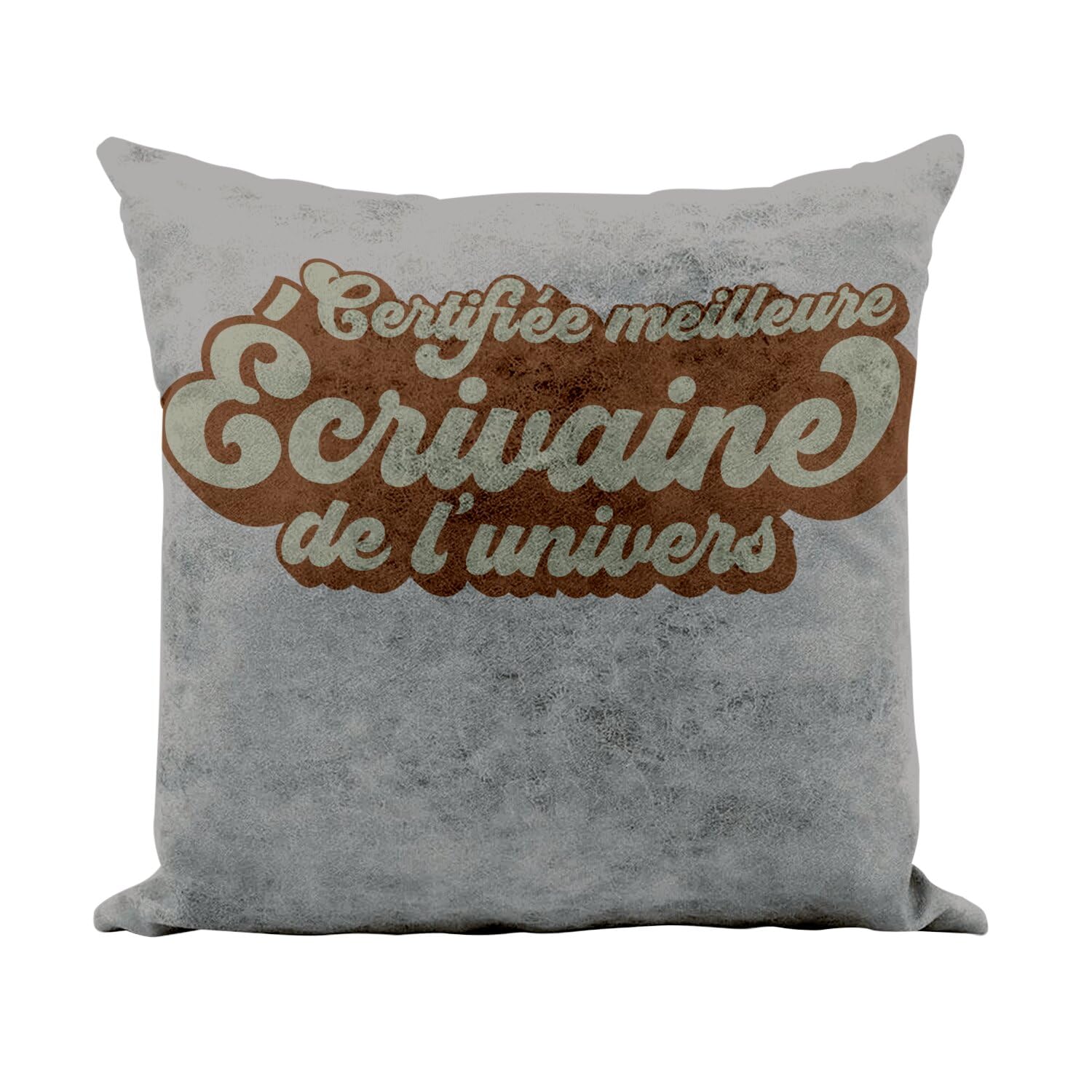Coussin similicuir gris 40x40cm imprimé écrivaine avec housse et rembourrage