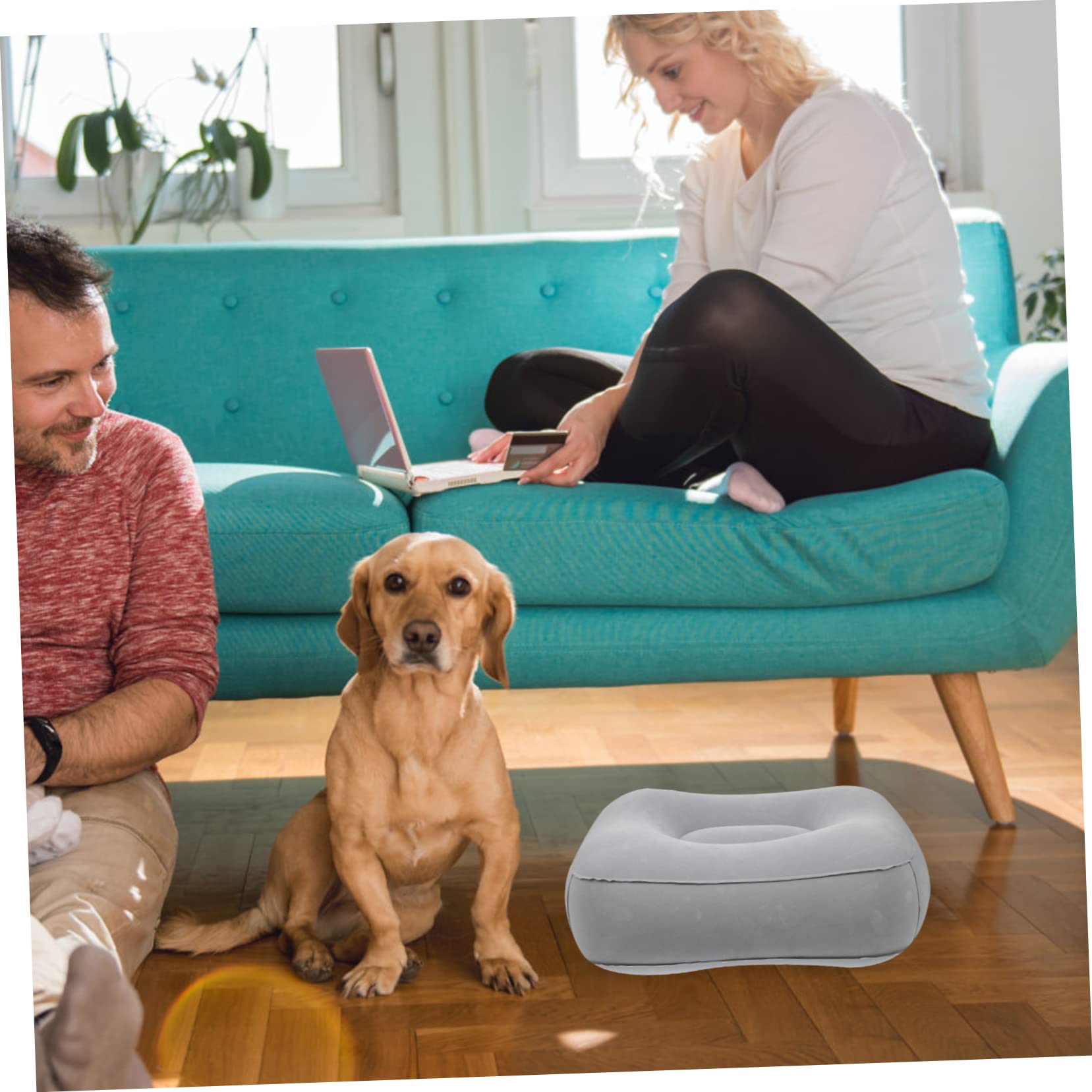 Angoily Pouf Gonfiabile Poggiapiedi da Viaggio, Cuscino per Piedi in Pvc Floccato, 2 Pezzi, Comodo e Facile da Riporre per Auto e Treno