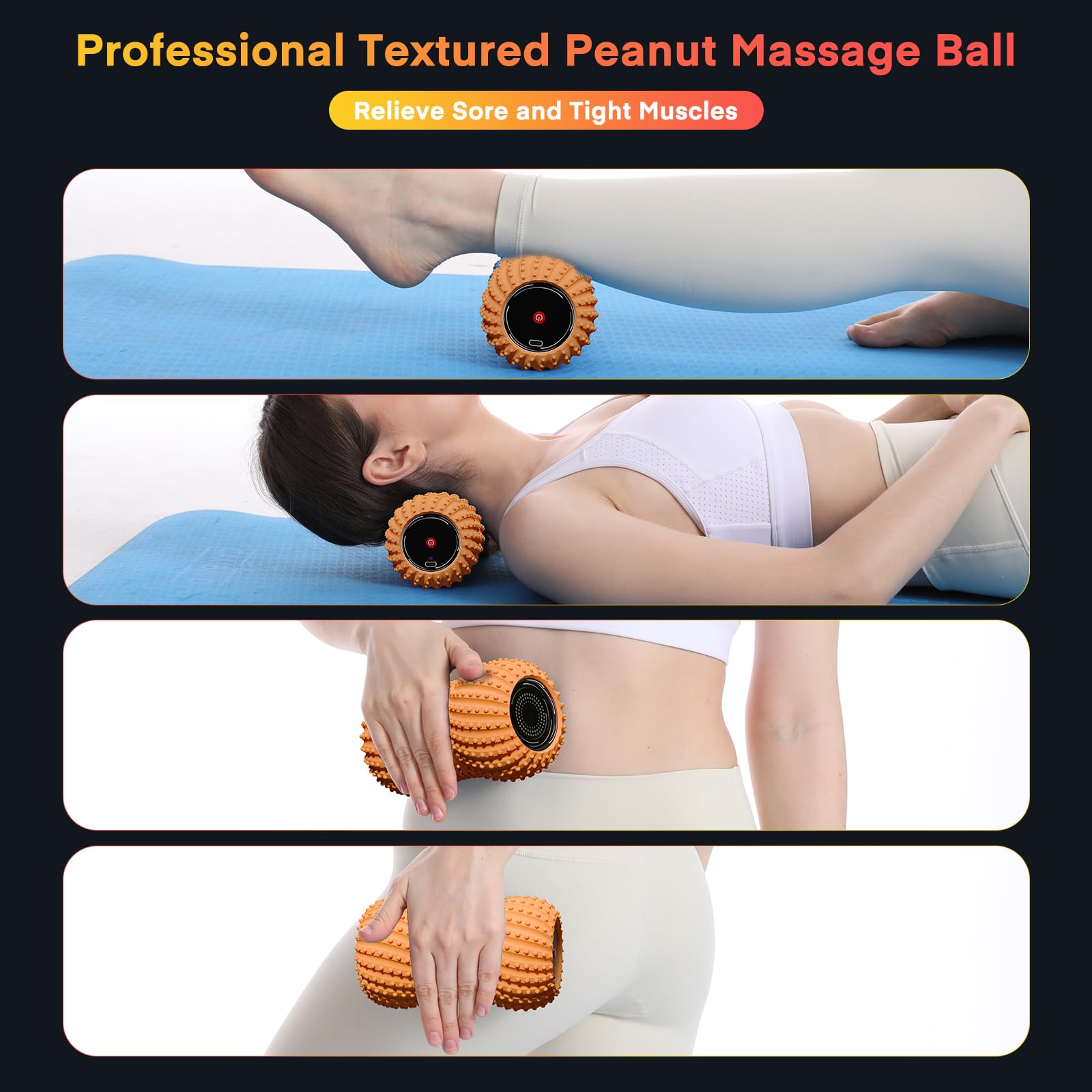 Bola de masaje vibratoria 2 en 1 con 6 modos de masaje y altavoz Bluetooth, bola de masaje vibratoria recargable para recuperación muscular, naranja