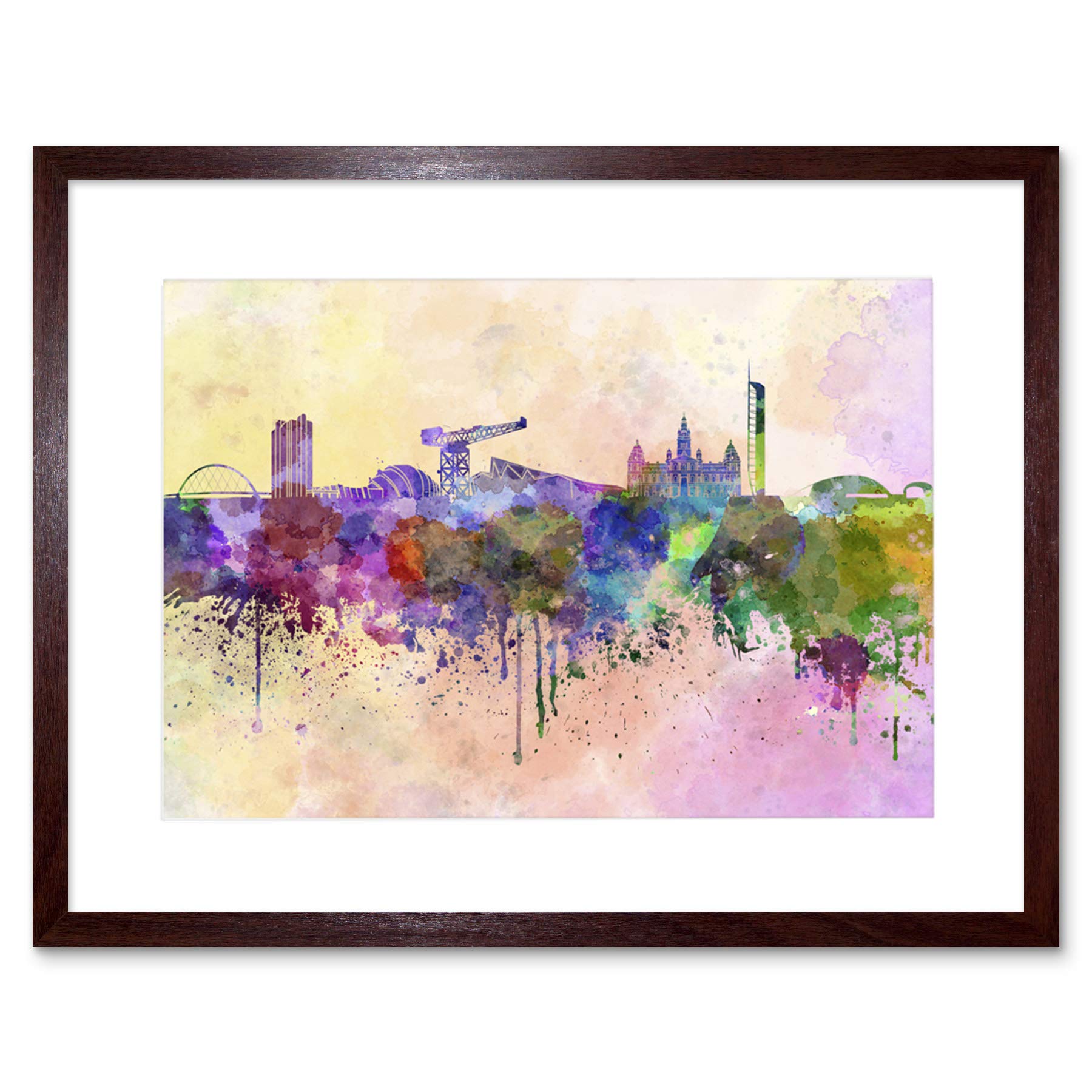 Wee Blue Coo Painting Cityscape Paint Splash Skyline Glasgow Framed Wall Art Print