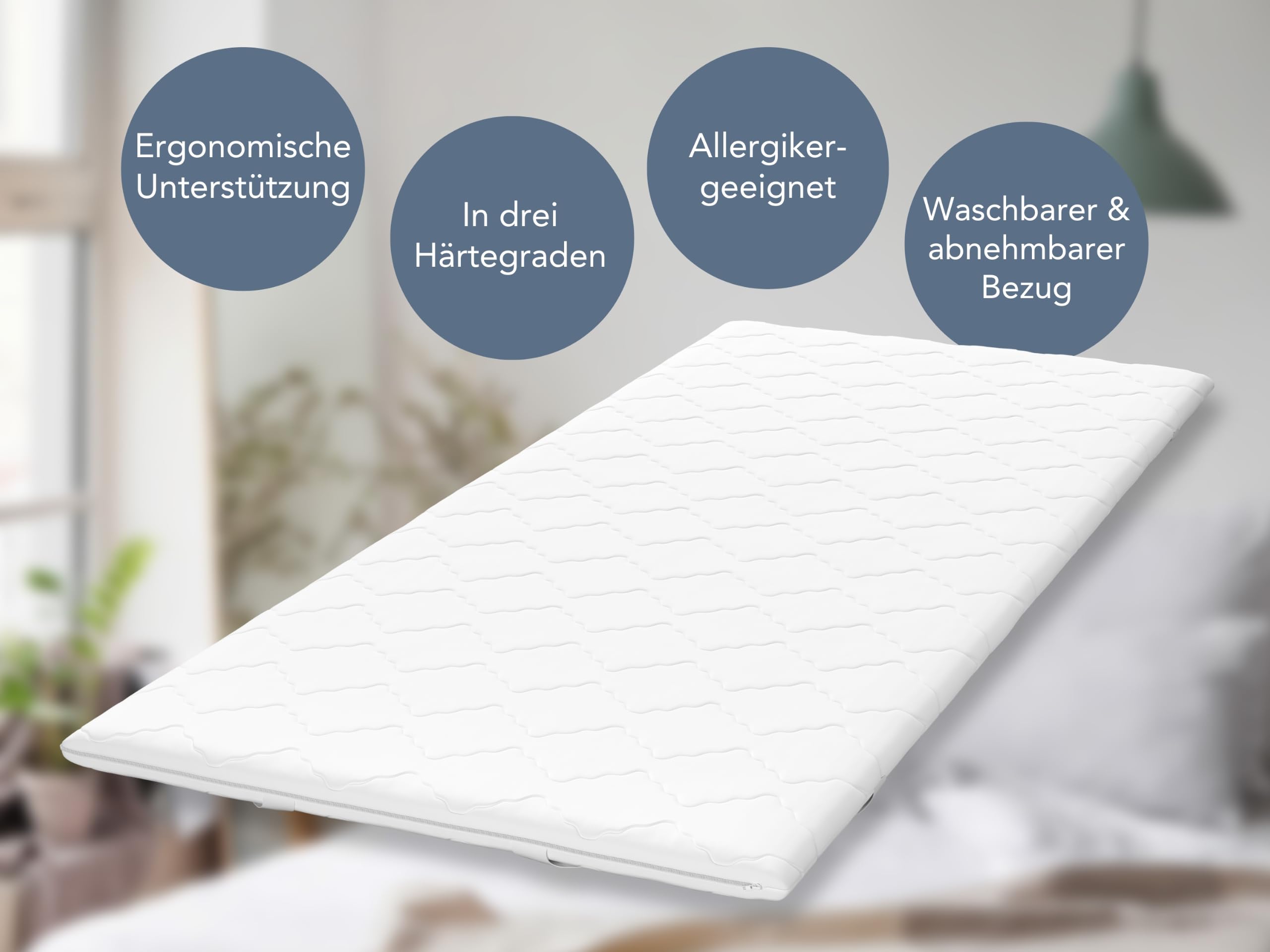 XDREAM Pure Topper | Topper ergonómico con cómodo núcleo de espuma de confort | Cintas para fijación | Certificado Öko-Tex 90 x 200 cm