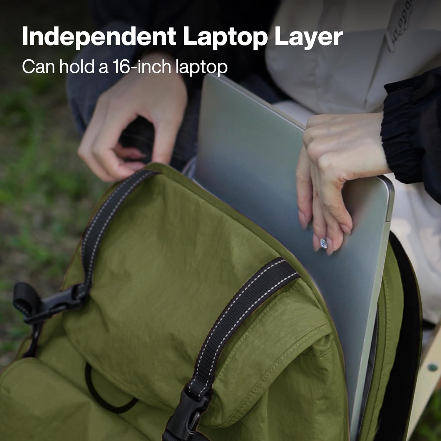 mixi Travel Backpack for Women Men, 18 Inch Carry On Laptop Backpack Flight Approved fits 16'' Laptop, Lightweight Waterproof Hiking Backpack Travel Outdoor Business Casual Daypack, Jungle Green - Image 3