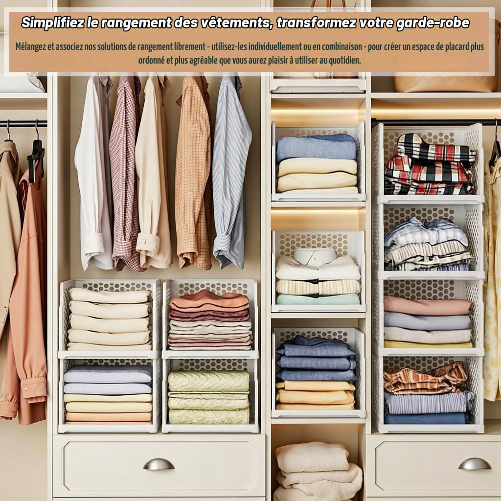 Lot de 5 organisateurs de rangement pliants pour placard, organisateur