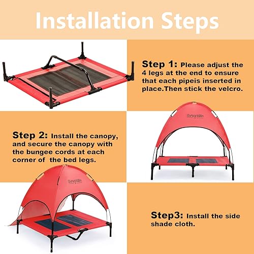 Miniatura 6 de Cuna elevada para perros SML con toldo y sombra lateral para acampar perros pequeños y medianos (bolsa de transporte), cama elevada portátil para
