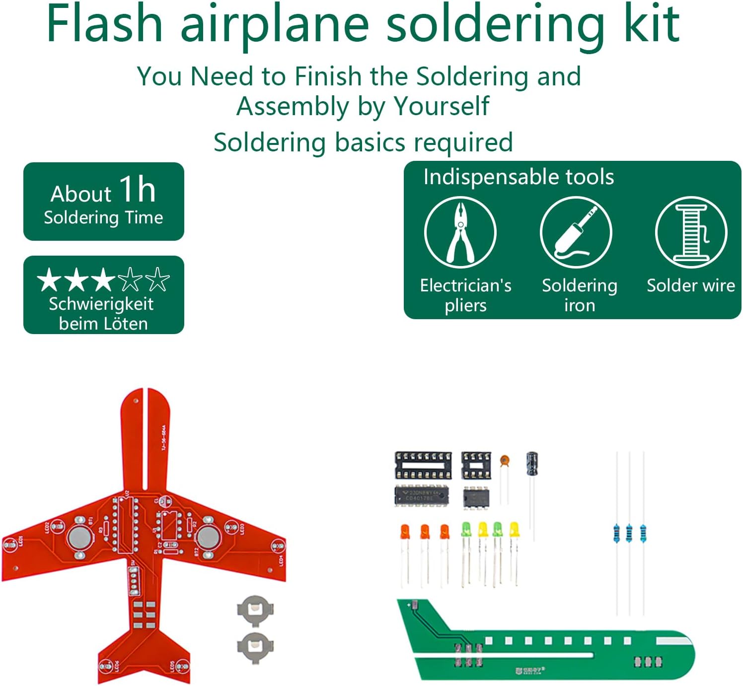 EIELE Electronic soldering practice kit Light-up airplane Fun and interesting Electronic learning kit for soldering beginners