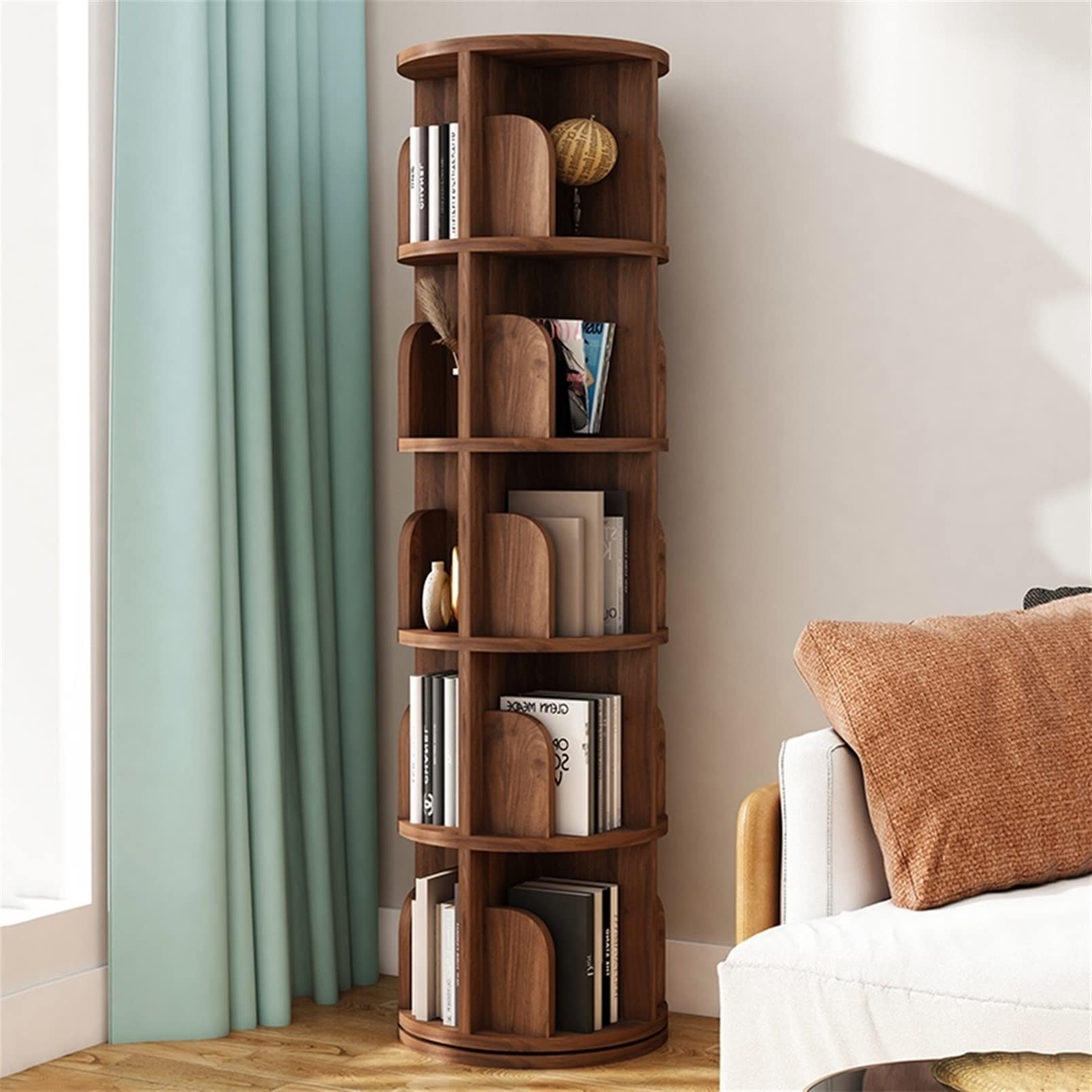 Obrotowy o 360° regał na książki dla dzieci z litego drewna stojak na zdjęcia i czasopisma do salonu narożny okrągły design 39 x 99 cm stylowe meble dziecięce.