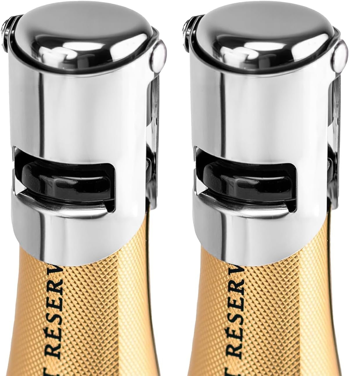 2 Pcs Champagne Stoppers - Premium Stainless Steel Reusable Champagne Bottle Stoppers with Locking Clamp - German Design Keep Bubbles Fresh for Prosecco, Cava, Sparkling Vine Stopper