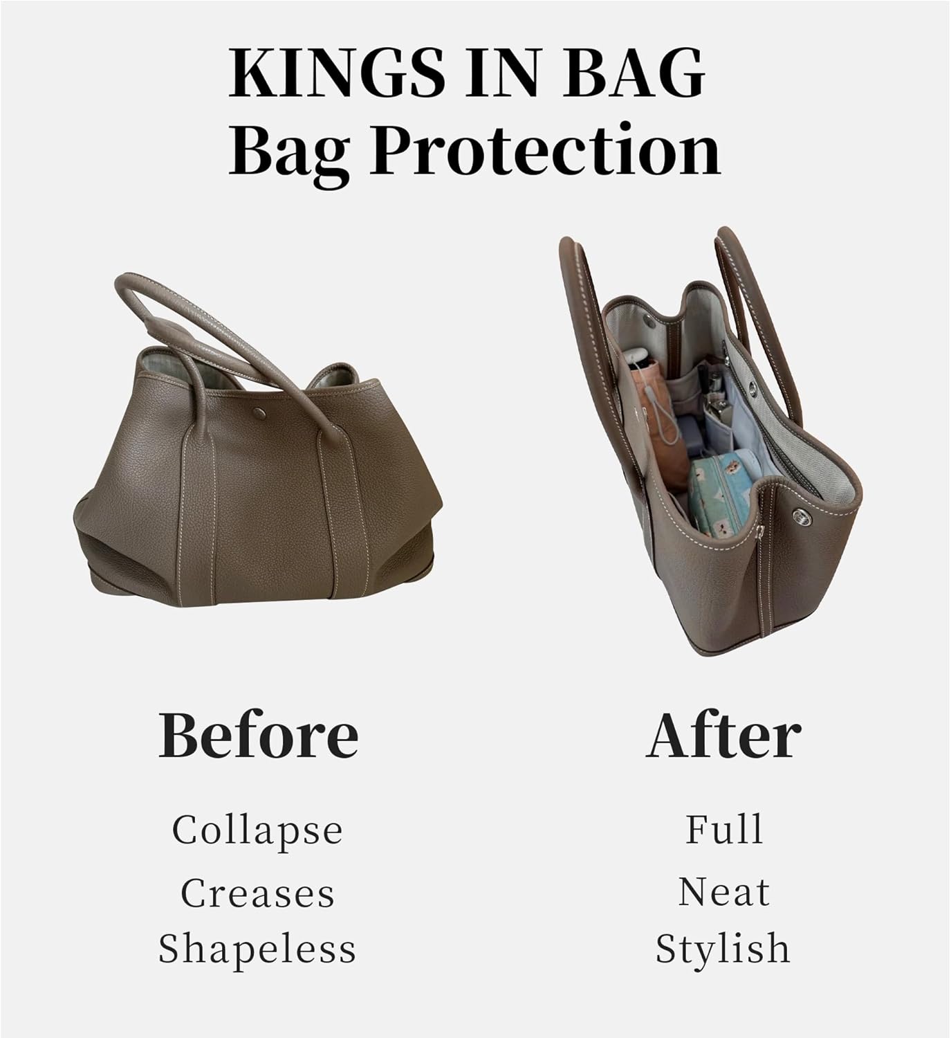 Tote Purse Organizer Insert, Lightweight & Soft Satin Fabric with Pockets, Ideal for Travel, Shopping, and Daily Use, Multicolor Options, Fits Garden Party 30(Gold, GP30)