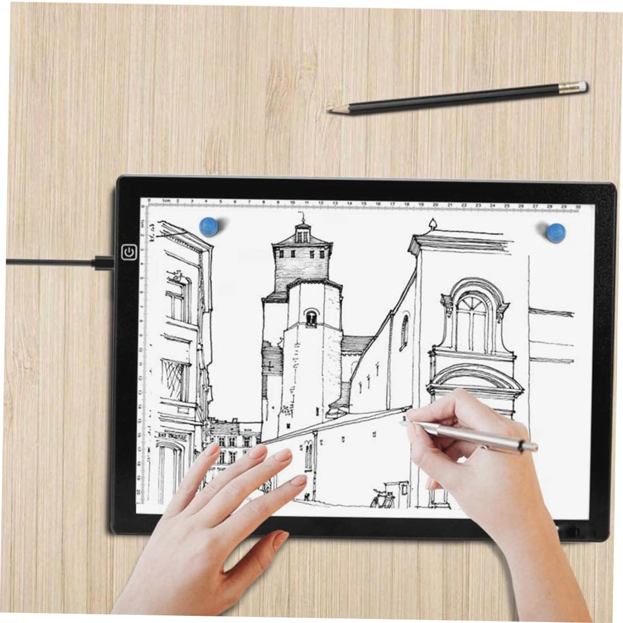 UTHCLO Table à Dessin LED A4 Blanc en Acrylique avec Câble USB et 2 Aimants, Tablette Lumineuse à Faible Consommation pour Usage Professionnel et Embossage