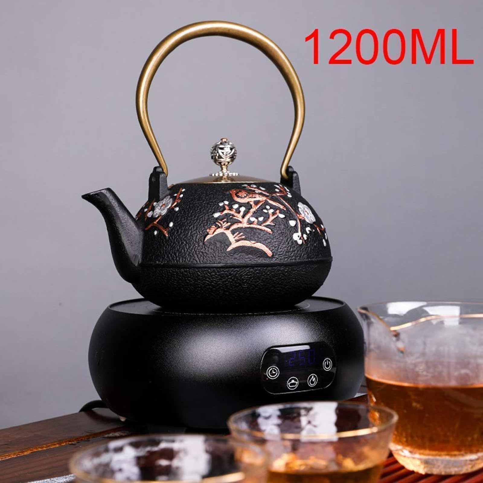 Hervidor a Gas Tetera de Hierro Fundido, Tetera para Cocina de inducción con infusor de Acero Inoxidable y Tapa de Cobre, cafetera de 1,2 L, Juego de té para Oficina para una Ebullición