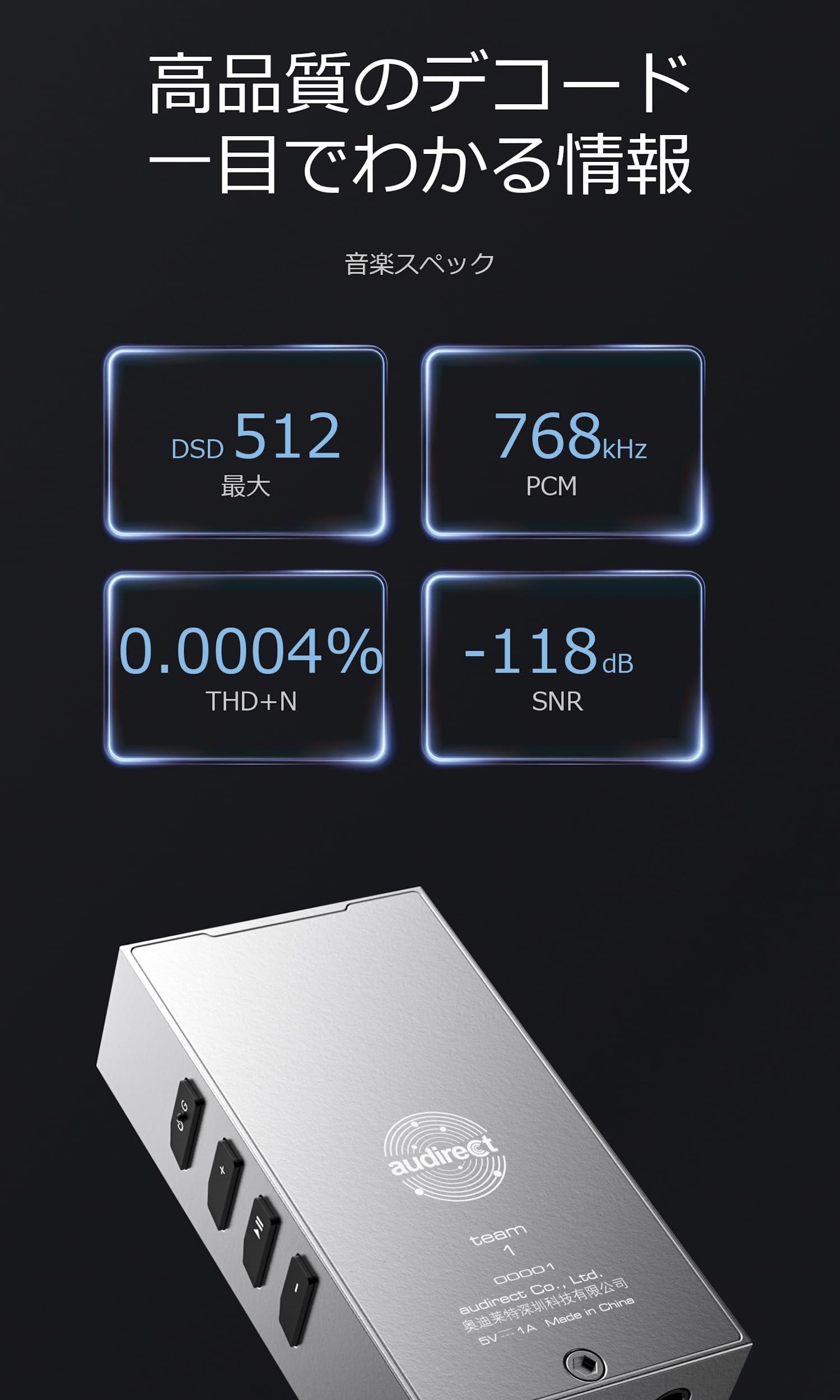 Amazon.co.jp: Audirect Team1 ポータブル DAC アンプ 3.5mmシングル 