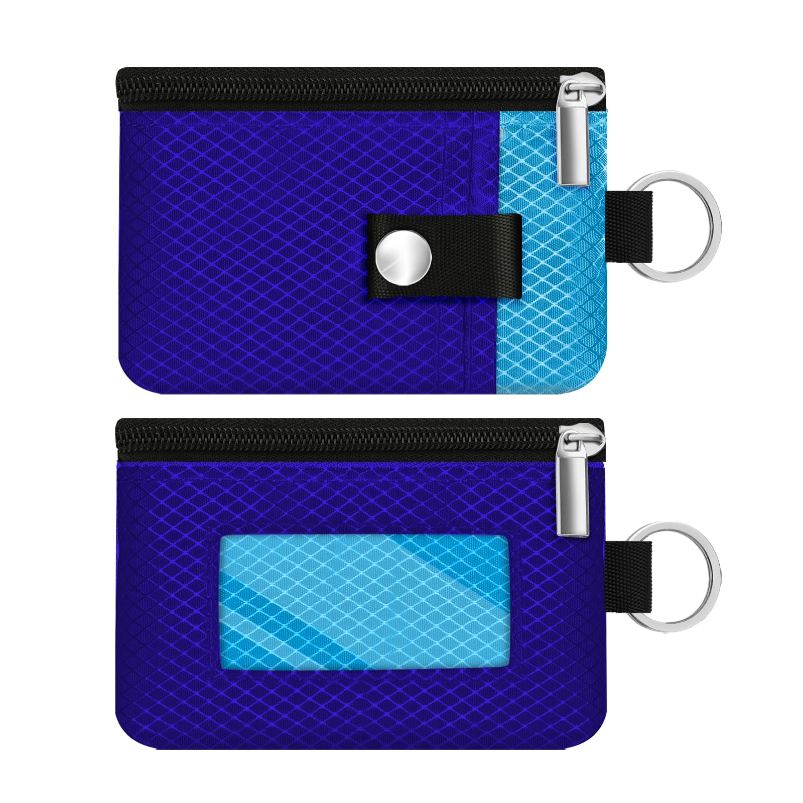 Minimalist RFID Blocking Small Wallet with ID Window,WaterResistant Zip Id Case Wallet with Lanyard Keychain for Cards,Cash,Travel,Women,Men (Sapphire Blue/Lake Blue)