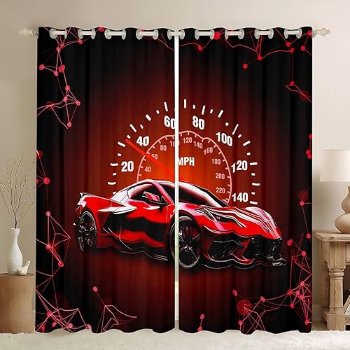 Miniatura 10 de Feelyou Cortinas opacas azules de coche de carreras, cortinas opacas para niños y niñas, cortinas de ventana de auto de carreras, tratamiento de