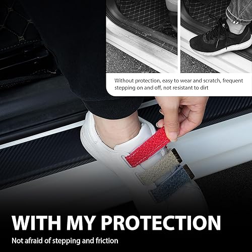 Miniatura 5 de UGSHY 4 protectores de borde de puerta modificados para automóvil, 2 tiras de fibra de carbono de 23.6 pulgadas, 2 protectores de borde de puerta de