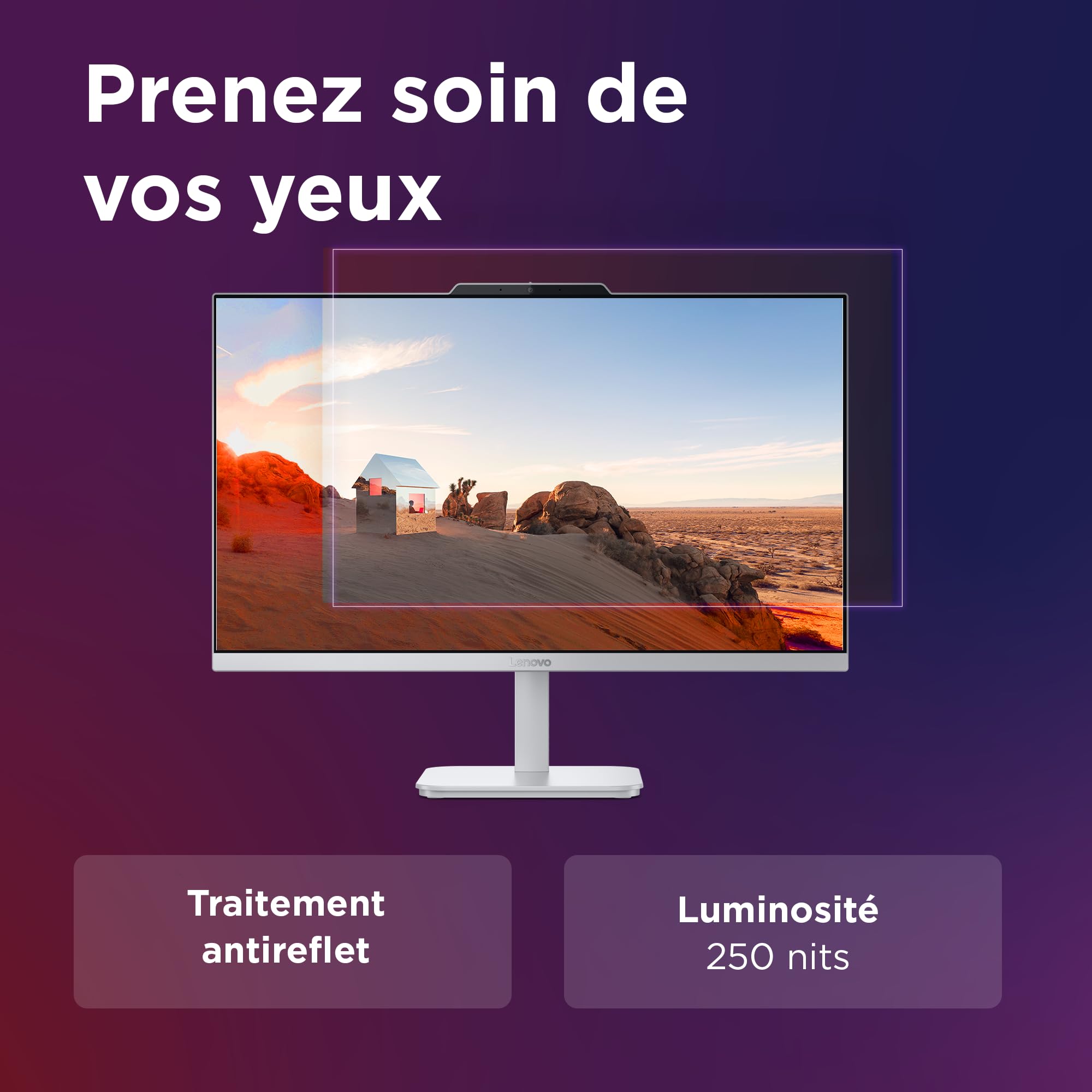 Lenovo IdeaCentre A100 Ordinateur de Bureau Tout-en-Un Écran 24" FHD, Intel N100, 512Go SSD, RAM 8Go, WiFi 6, Windows 11 H, Clavier français et Souris sans Fil