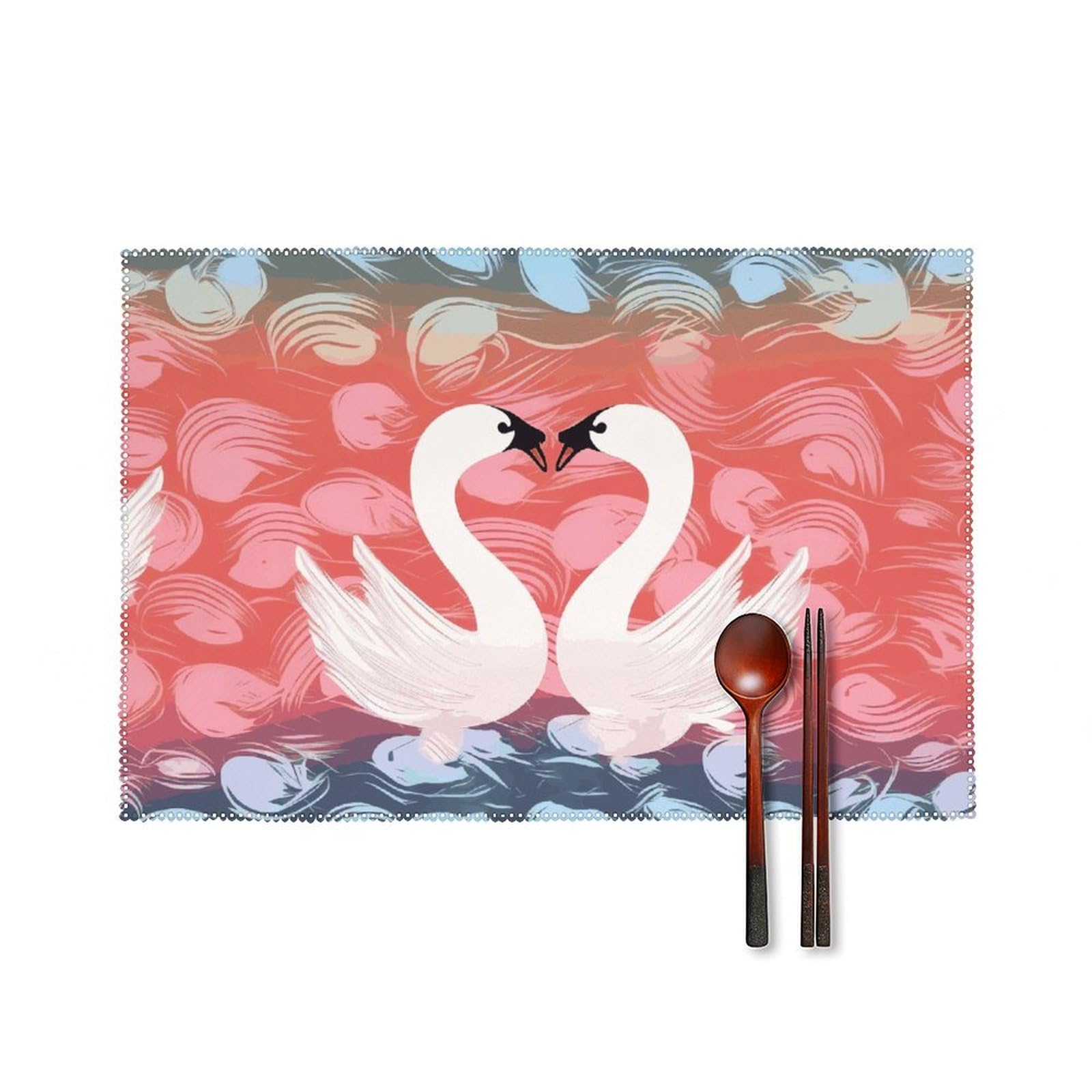 Sets de table anti-chaleur et infroissables motif cygnes en toile lavable pour repas