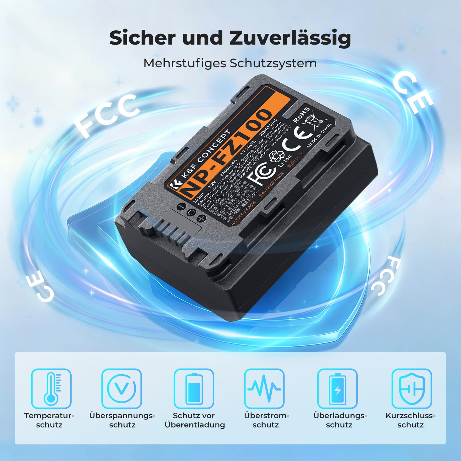 K&F CONCEPT NP-FZ100 Kamera Akkus(3er Pack) mit 20W LED PD Schnellladegerät Kompatibel mit Sony A7iii, A7iv, A7C, FX3, FX30, A9, A6600, A6700, ZV-E1, ZV-E10ii, Alpha 9, A9S, A7R III, A7R IV, A7RV