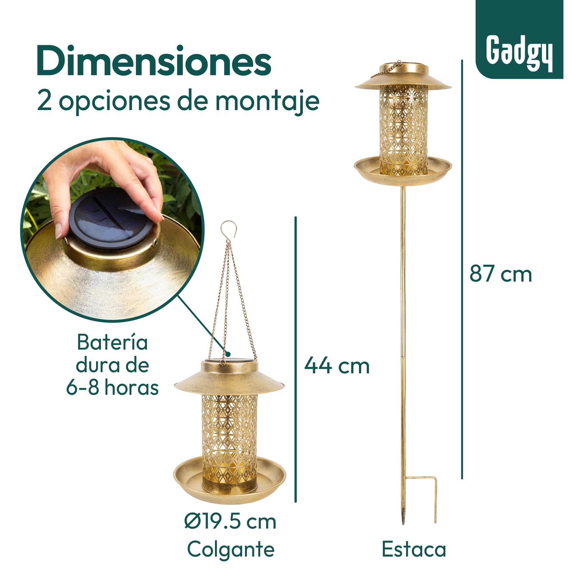 Gadgy Comedero para pájaros lámpara Solar para Exterior – Lámpara Solar para jardín y casa de pájaros – Comedero Solar Dorado – Comedero para pájaros – Decoración de jardín Resistente a la Intemperie - 4