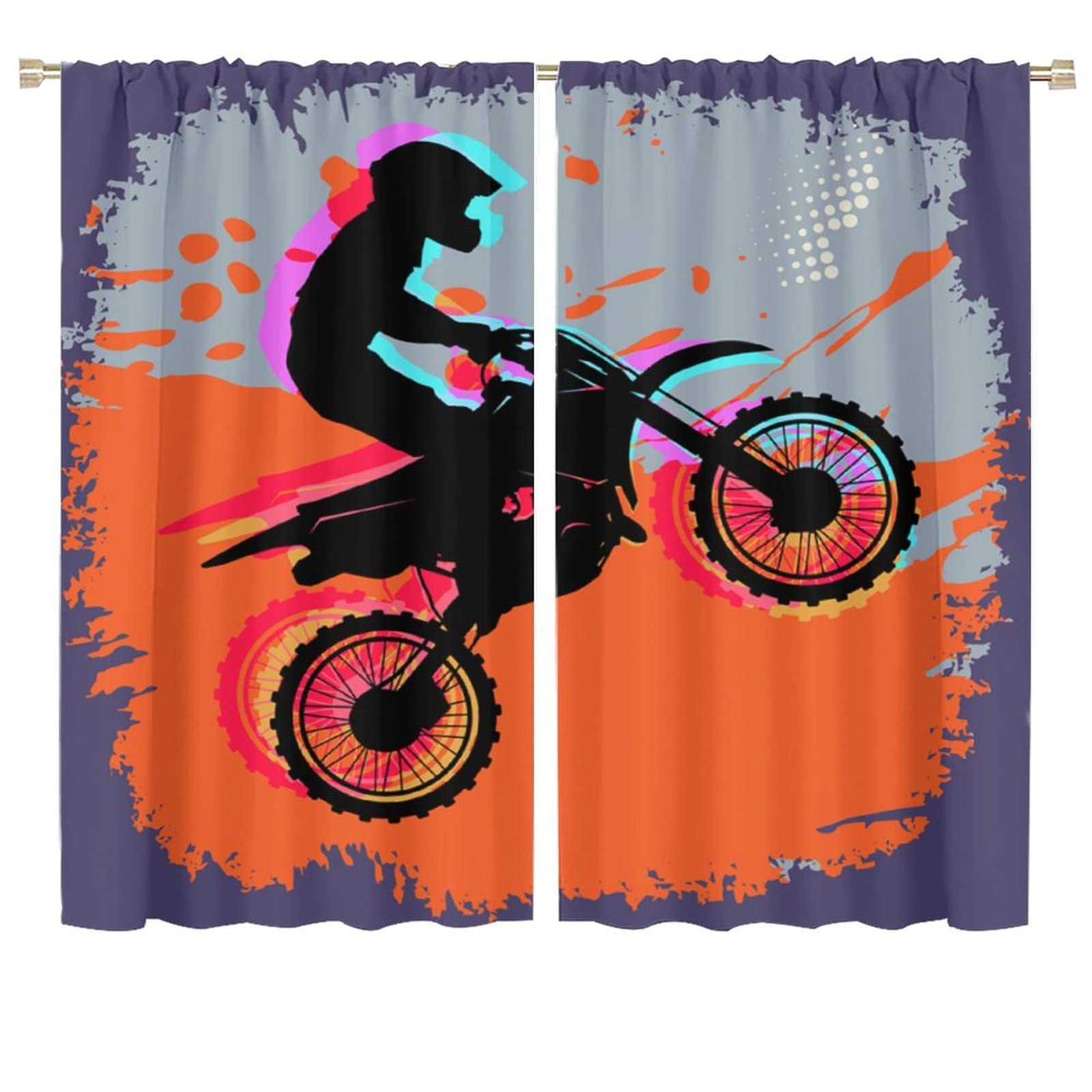 Dirt Bike Blackout Curtains Extreme Sports Motorbike Rider Silhouettes Colorful Boys Teens Bedroom Living Room Kitchen Decor Rod Pocket 2 Panels 55x63in
