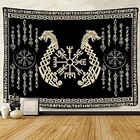 Vista 16 de F-FUN SOUL - Tapiz nórdico de vikings, tamaño grande 152 cm x 102 cm de franela suave, tapiz valknut vikingo con runas celtas, estética mitológica