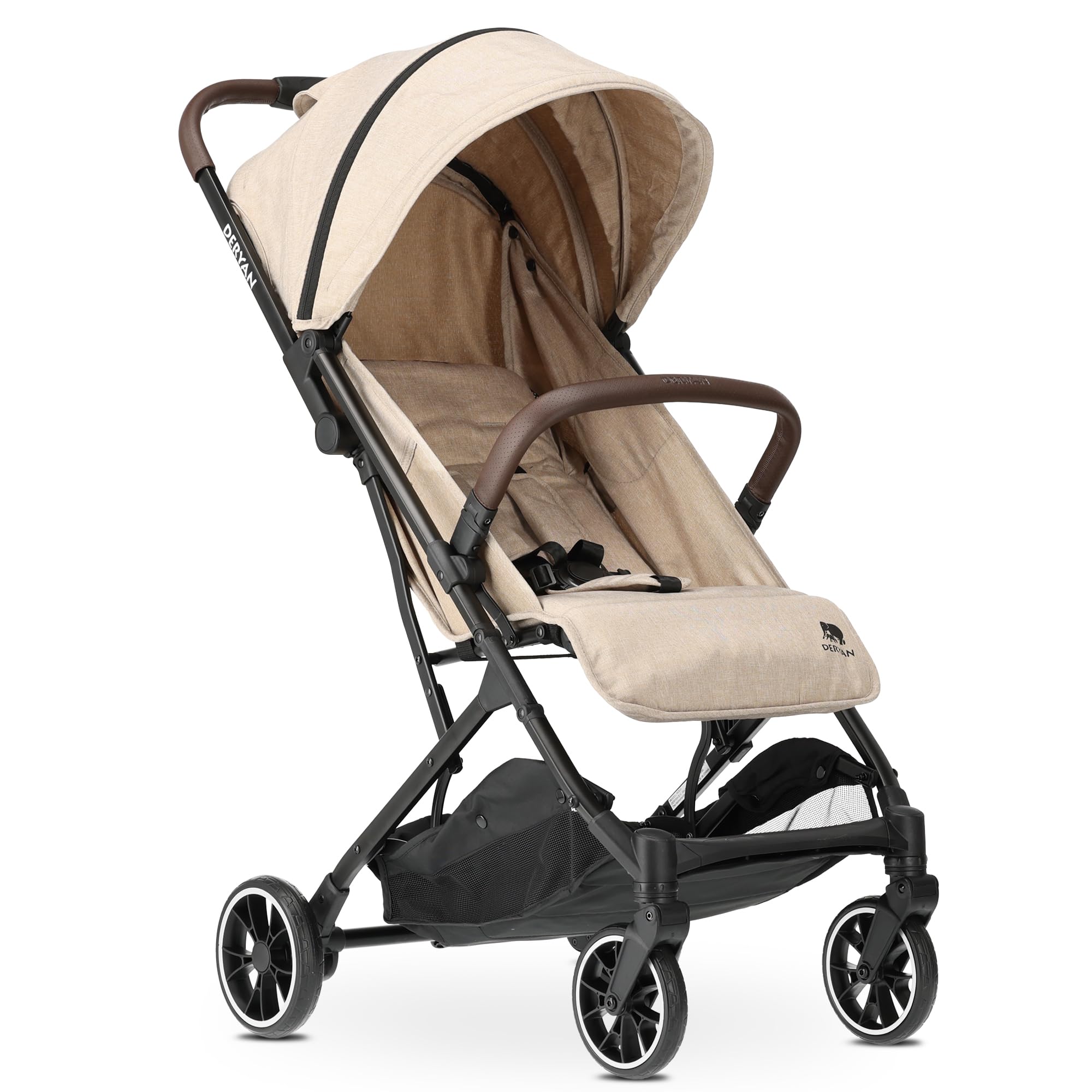 Deryan Lusso Rolo Travel Buggy – per bambini dalla nascita fino a 22 kg con funzione sdraio, ultraleggero 7,5 kg, pieghevole con una sola mano, UPF 50+, cestino fino a 3 kg (torrone)