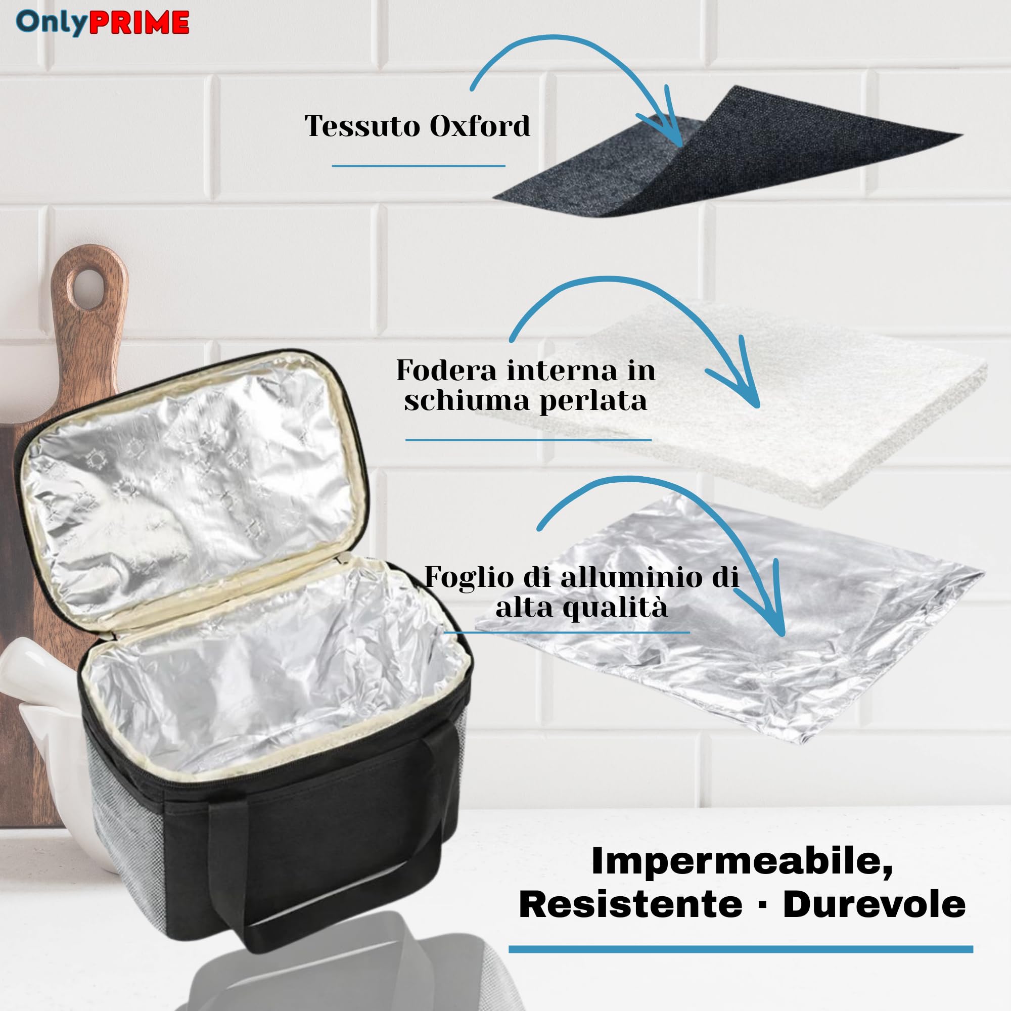 Borsa Termica Porta Pranzo 6L Impermeabile Interno Alluminio Tracolla Regolabile