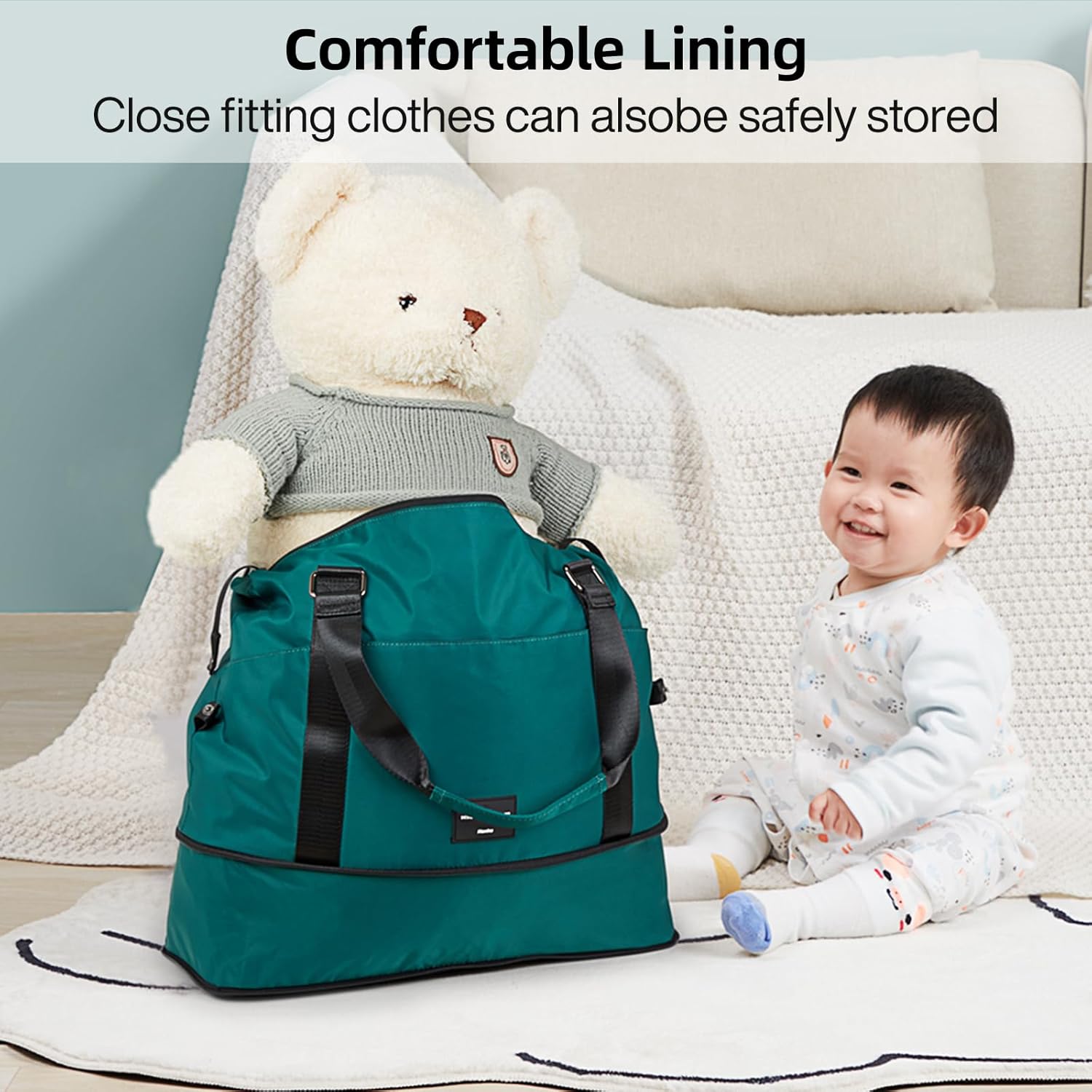 Hanke Expandable Travel Tote Bag 39L, Foldable Duffle Bag for Travel, Carry On Weekend Bags for Women With Multiple Pockets（Jungle Green）