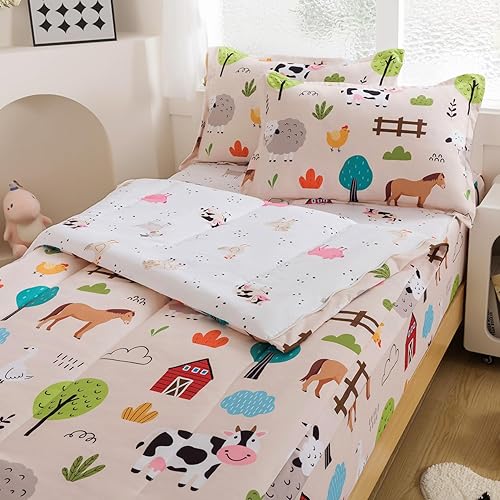 Miniatura 2 de qjmiaofang Juego de ropa de cama individual con cremallera para niños, ropa de cama de granja, niñas, adolescentes, edredón de dibujos animados con