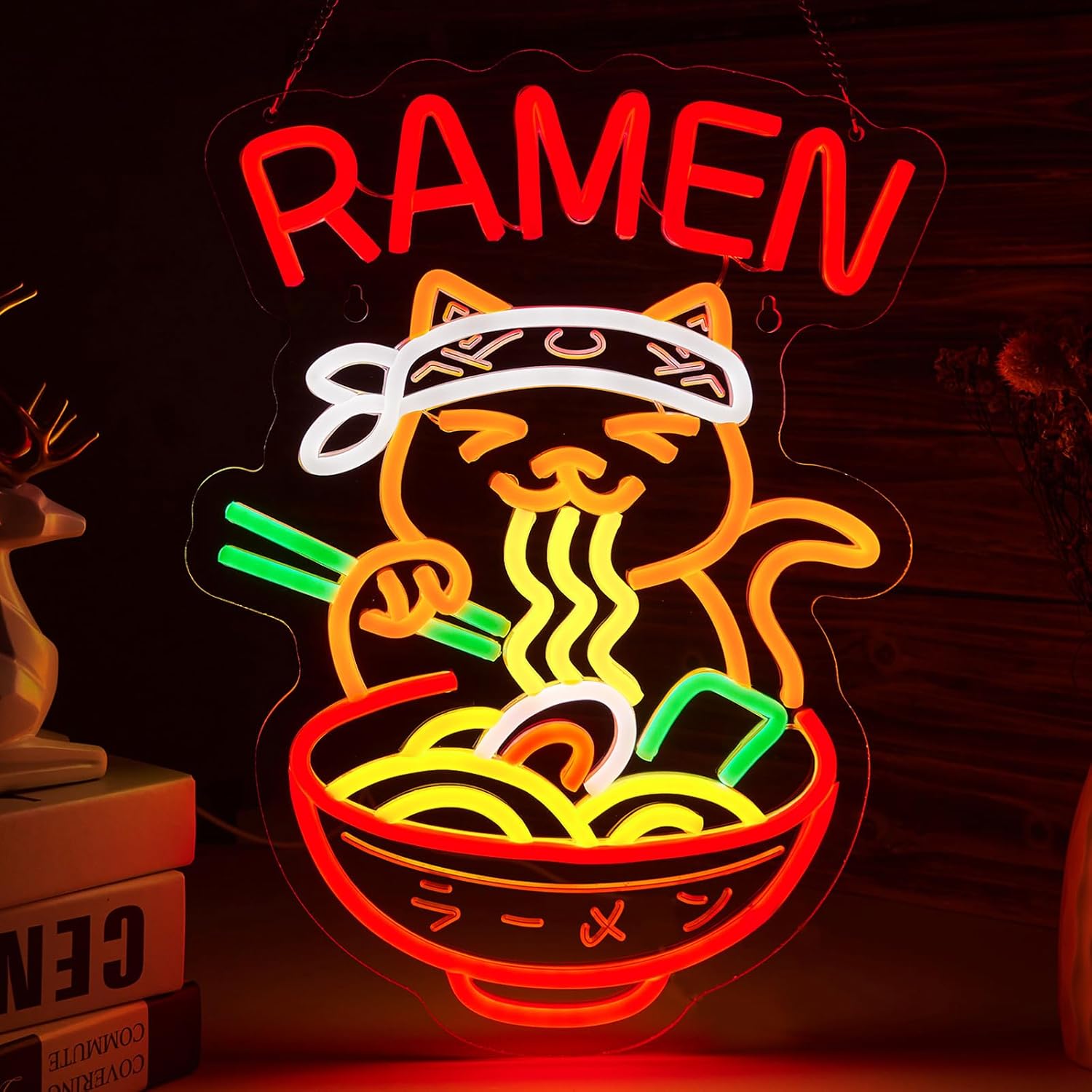 Ramen Neon Sign Japanese Noodle Sign for Wall Decor Smart plug timer compatible USB-Powered Restaurant Ramen Shop Decor(16.3x12Inch)