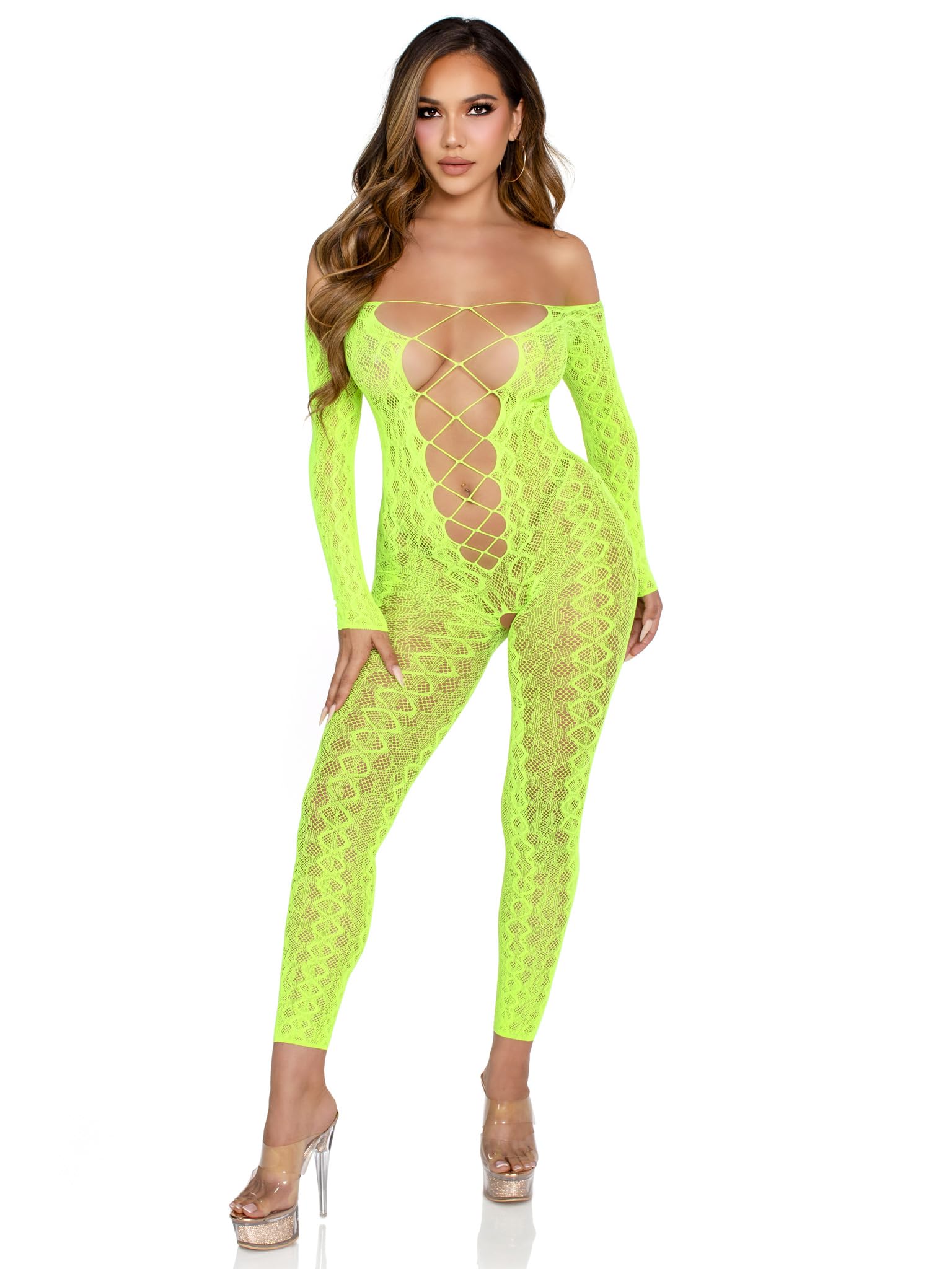 Leg Avenue Women’s Crotchless Footless Bodystocking Lingerie, Neon Green, One Size