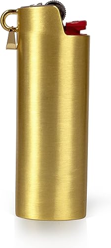 Funda de metal para encendedor reutilizable para encendedores Bic Regular J6, soporte de manga con anillo y collar accesorios (dorado)