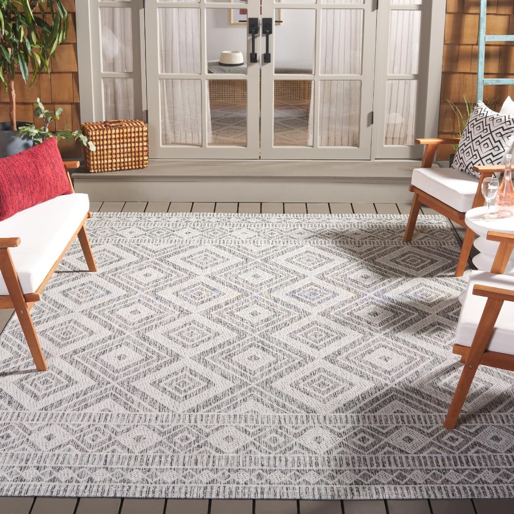 SAFAVIEH Washable Rug Outdoor Courtyard Collection - 2'3" x 8' Runner, Ivory & Light Grey, Non-Shedding & Easy Cleaning, Ideal for Patio, Entryway, Mudroom, Hallway, Kitchen (CY8998-55321)