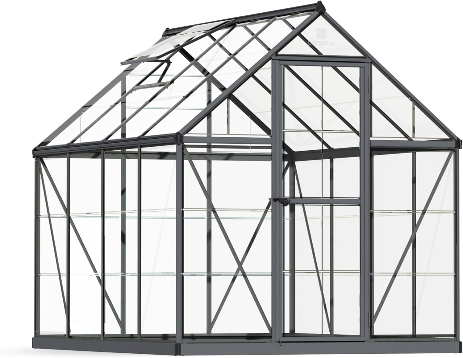 Palram - Canopia Harmony 6 x 8 ft. DIY Greenhouse Kit, Gray Frame Clear Panel Polycarbonate Greenhouse with Roof Vent, Walk-in Green House for Outside Garden Backyard