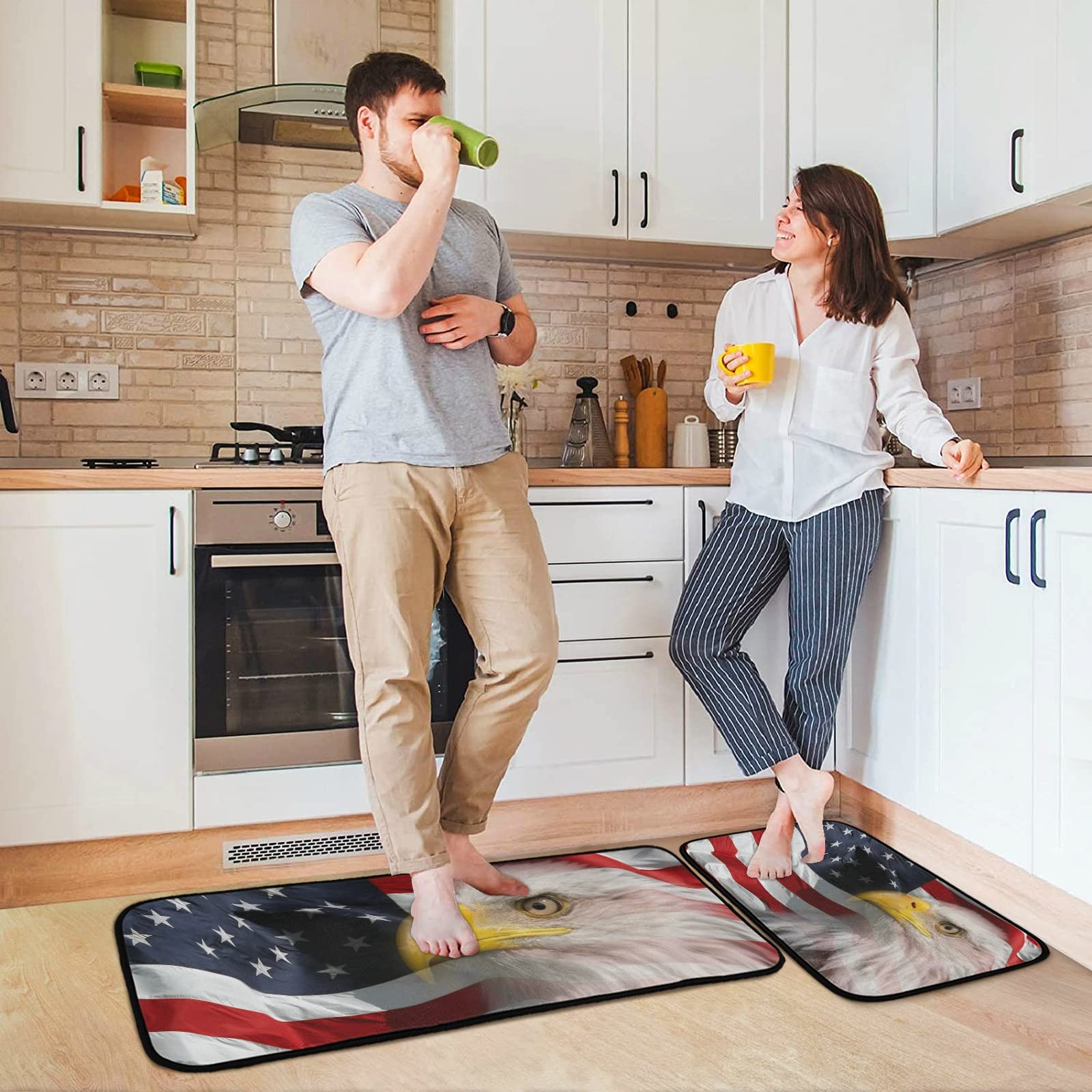 Mnsruu Tappeto Da Cucina A Forma Di Cuore Con Bandiera Americana - Antiscivolo, Assorbente, Lavabile - 99x51 Cm