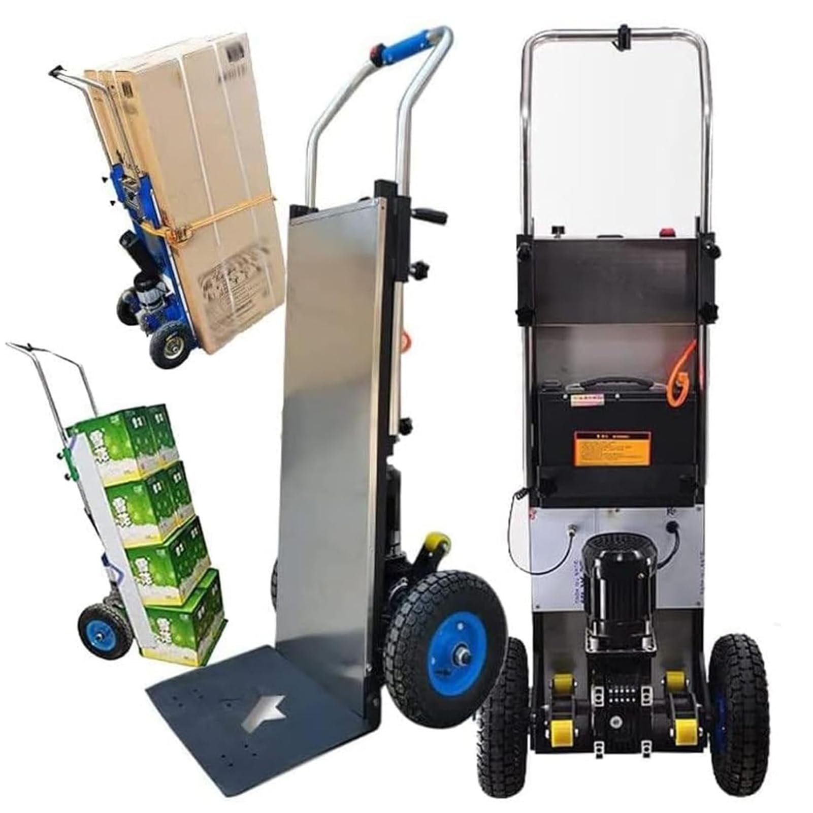 Carretilla eléctrica de mano para subir escaleras, capacidad de 400 kg, 1200 W, plataforma motorizada resistente con batería extraíble para escaleras rectas y curvas