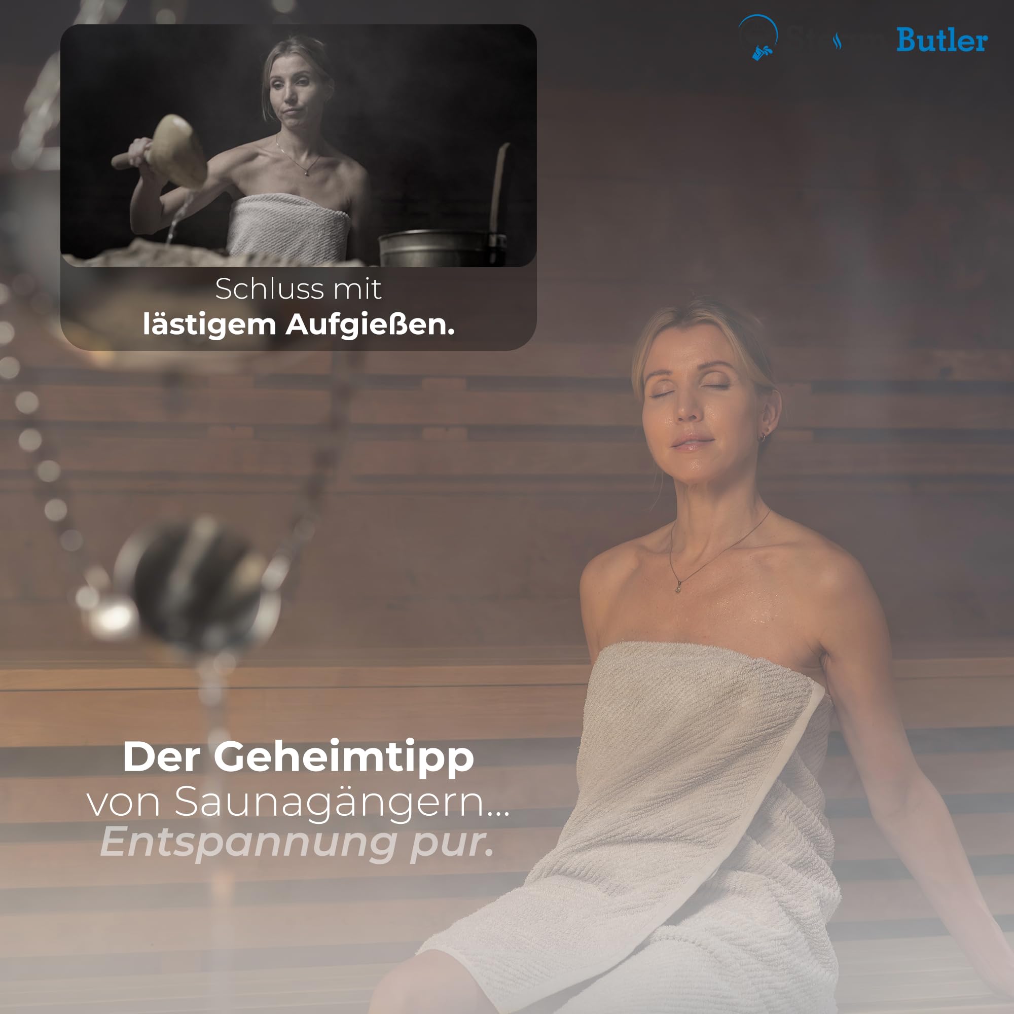 Original Steam Butler Home - Automatischer Aufguss für die Sauna/Heimsauna/Gartensauna - Material: Edelstahl - Stufenlos Intensität einstellbar -